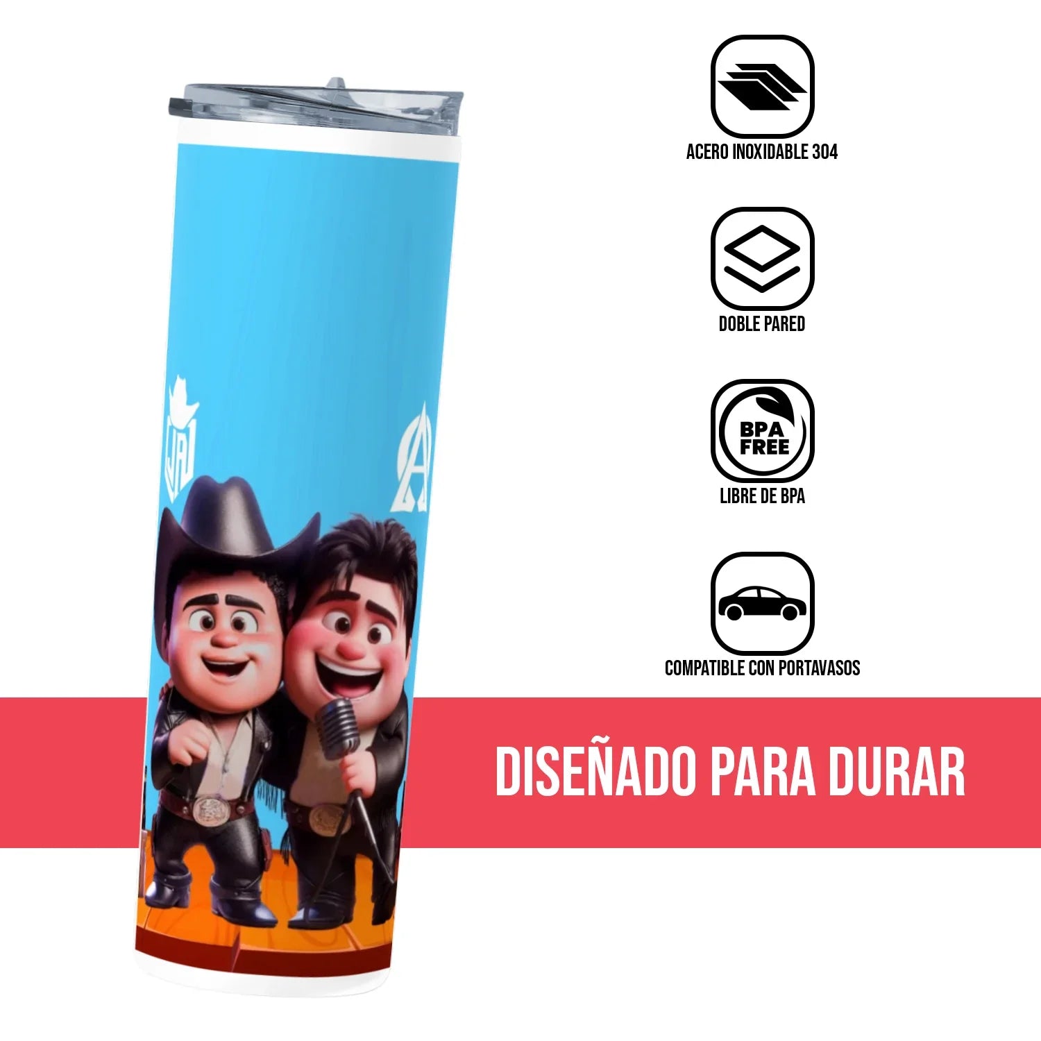 Termo Skinny Tumbler 20 oz de acero inoxidable - Julion y Alfredo pixar