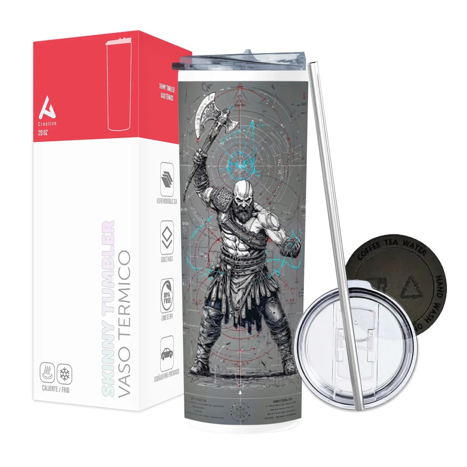 Termo Skinny Tumbler 20 oz de acero inoxidable - Kratos Sketch