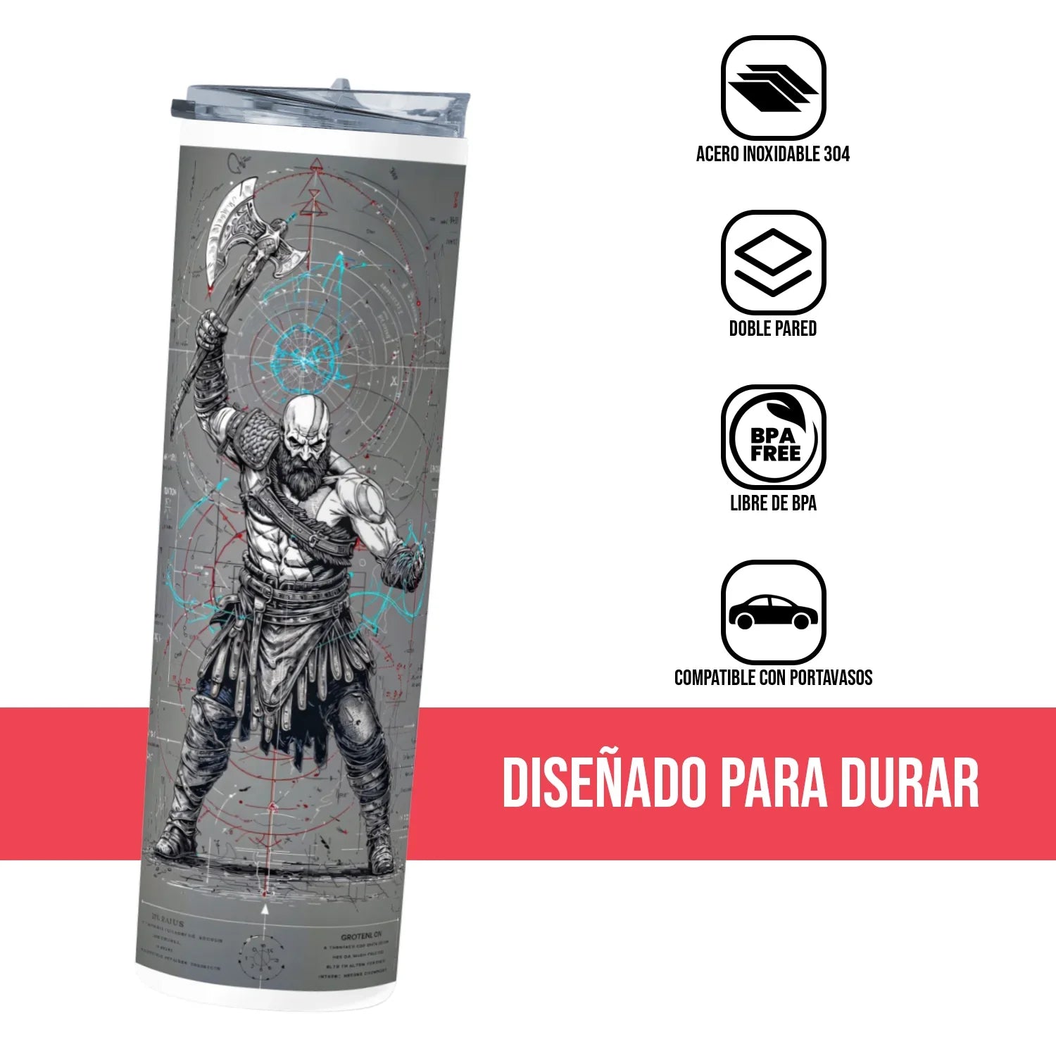 Termo Skinny Tumbler 20 oz de acero inoxidable - Kratos Sketch