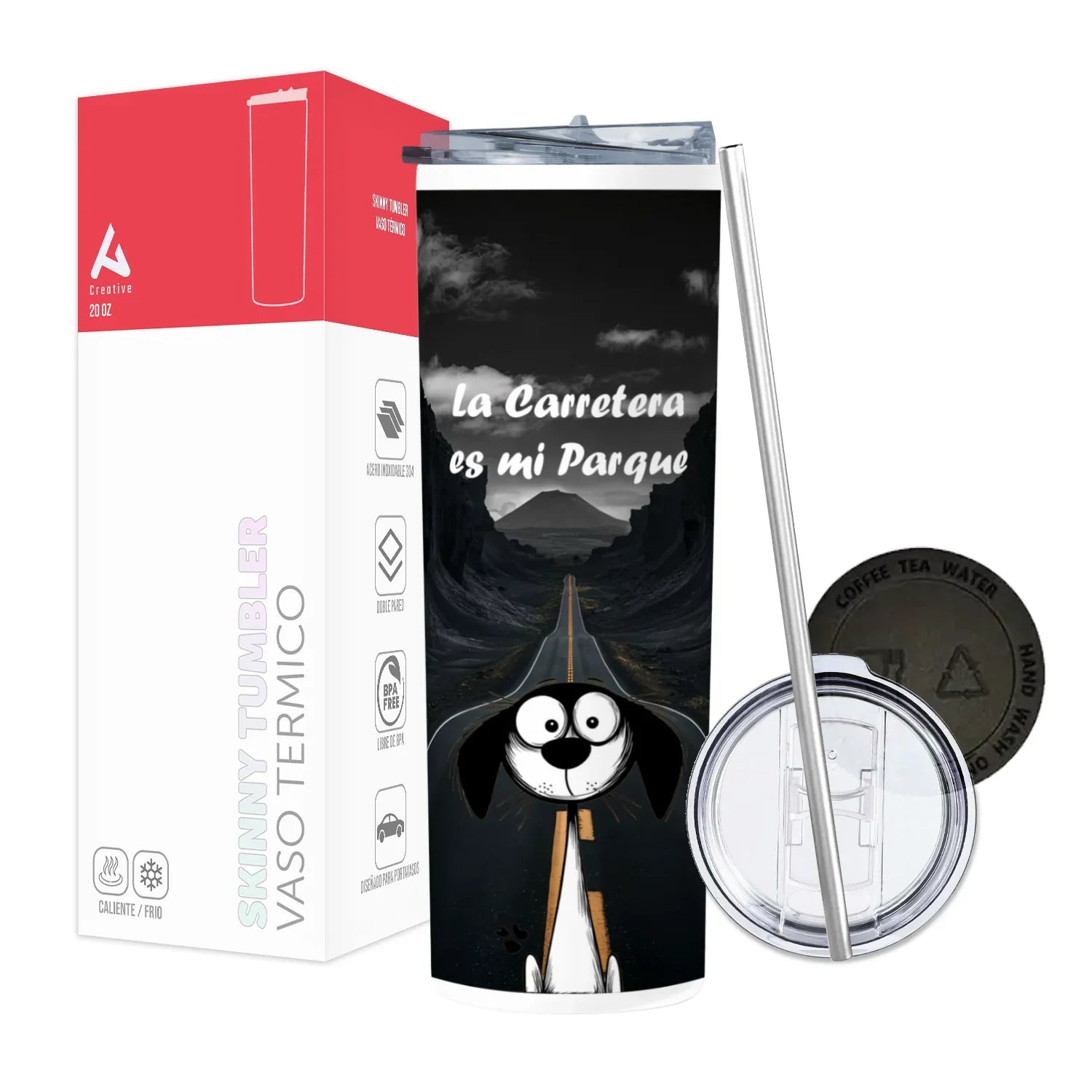 Termo Skinny Tumbler 20 oz de acero inoxidable - La carretera es mi parque