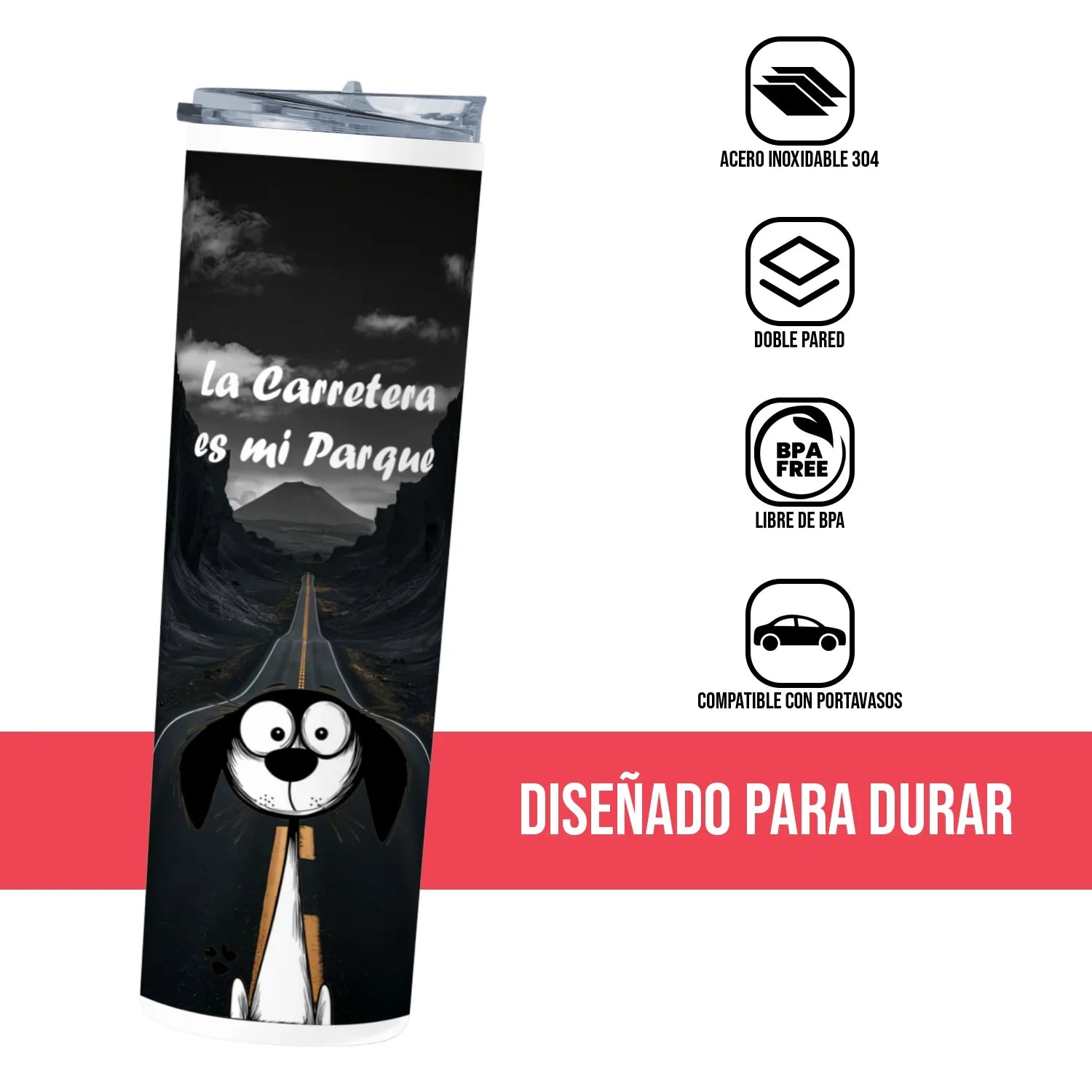Termo Skinny Tumbler 20 oz de acero inoxidable - La carretera es mi parque