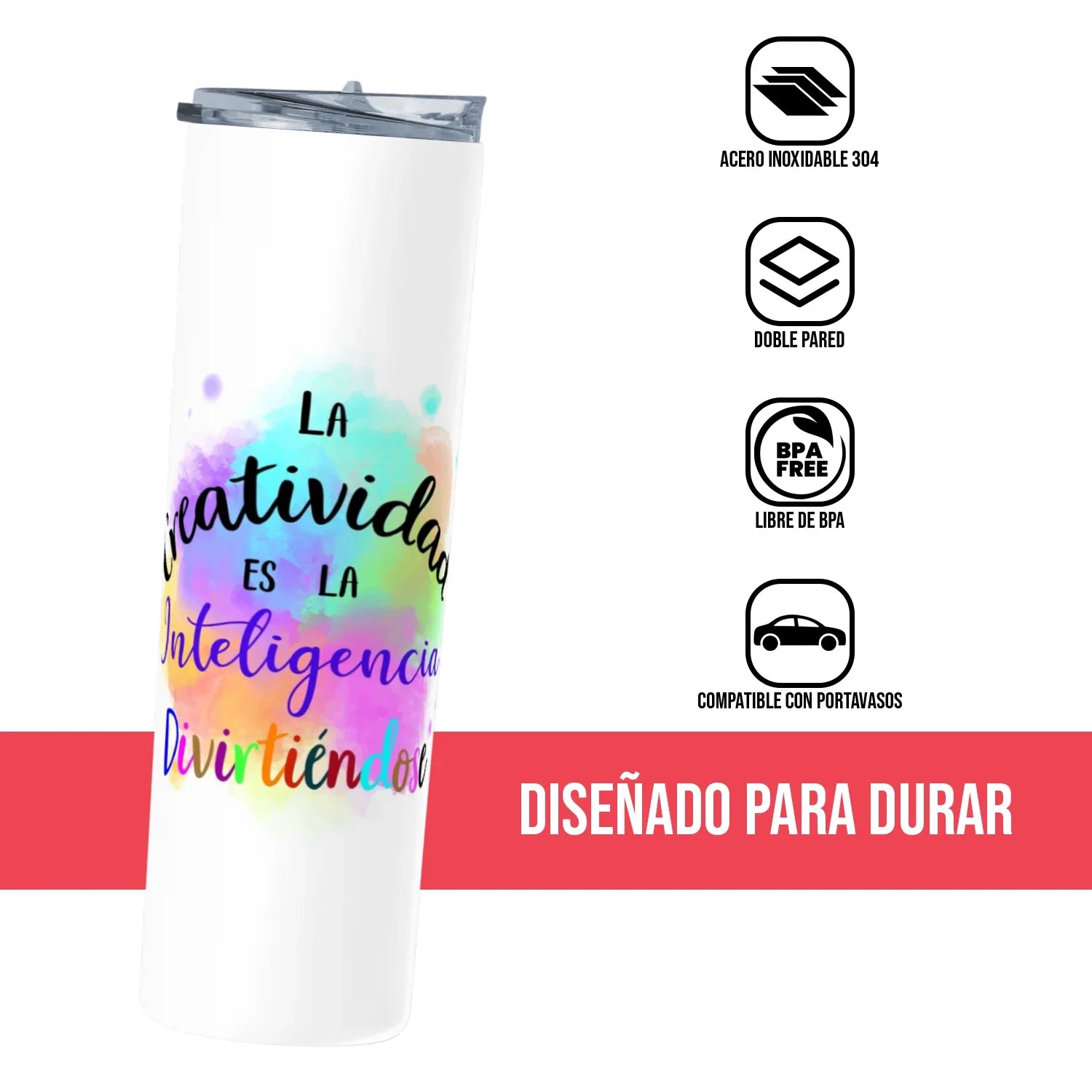 Termo Skinny Tumbler 20 oz de acero inoxidable - Lacreatividad es la inteligencia diviertiendose_