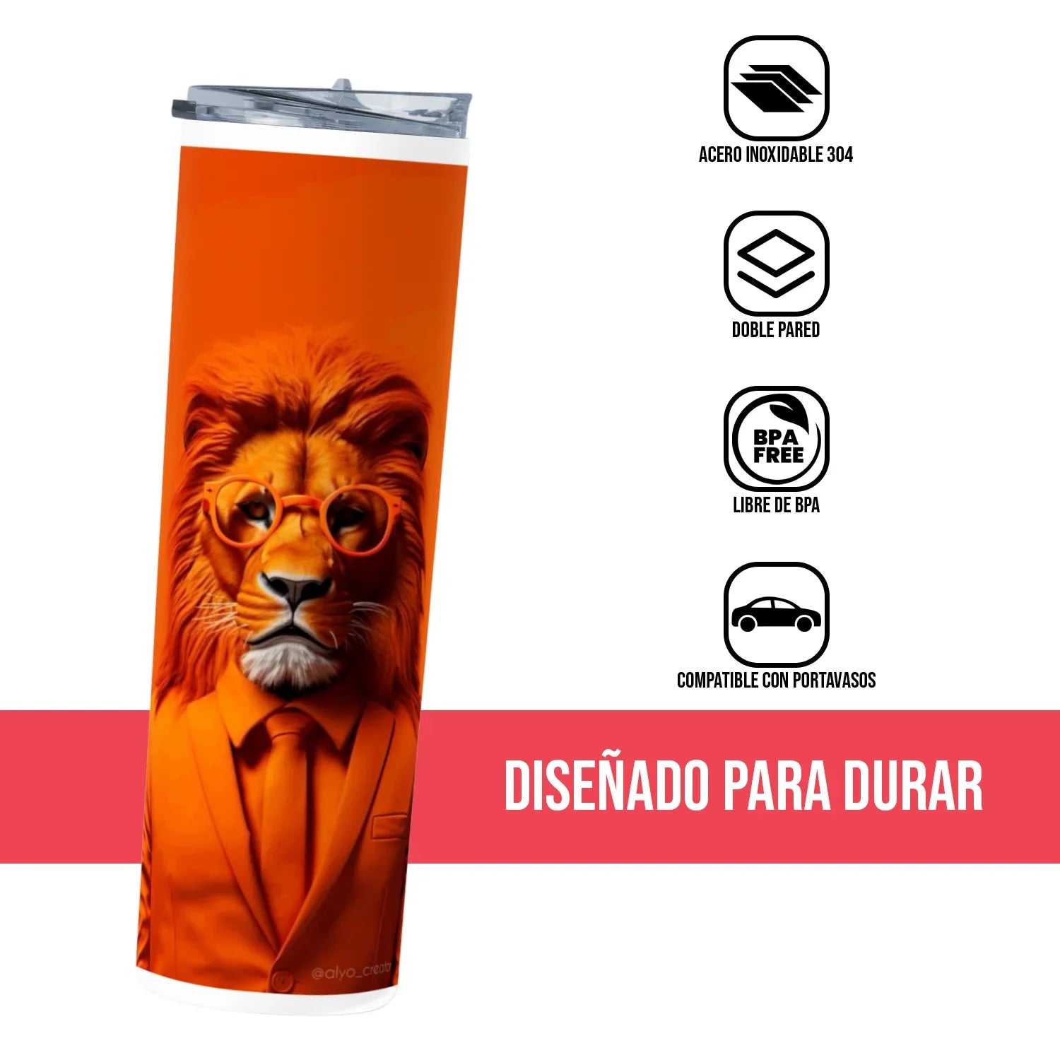 Termo Skinny Tumbler 20 oz de acero inoxidable - Leon Intelectual