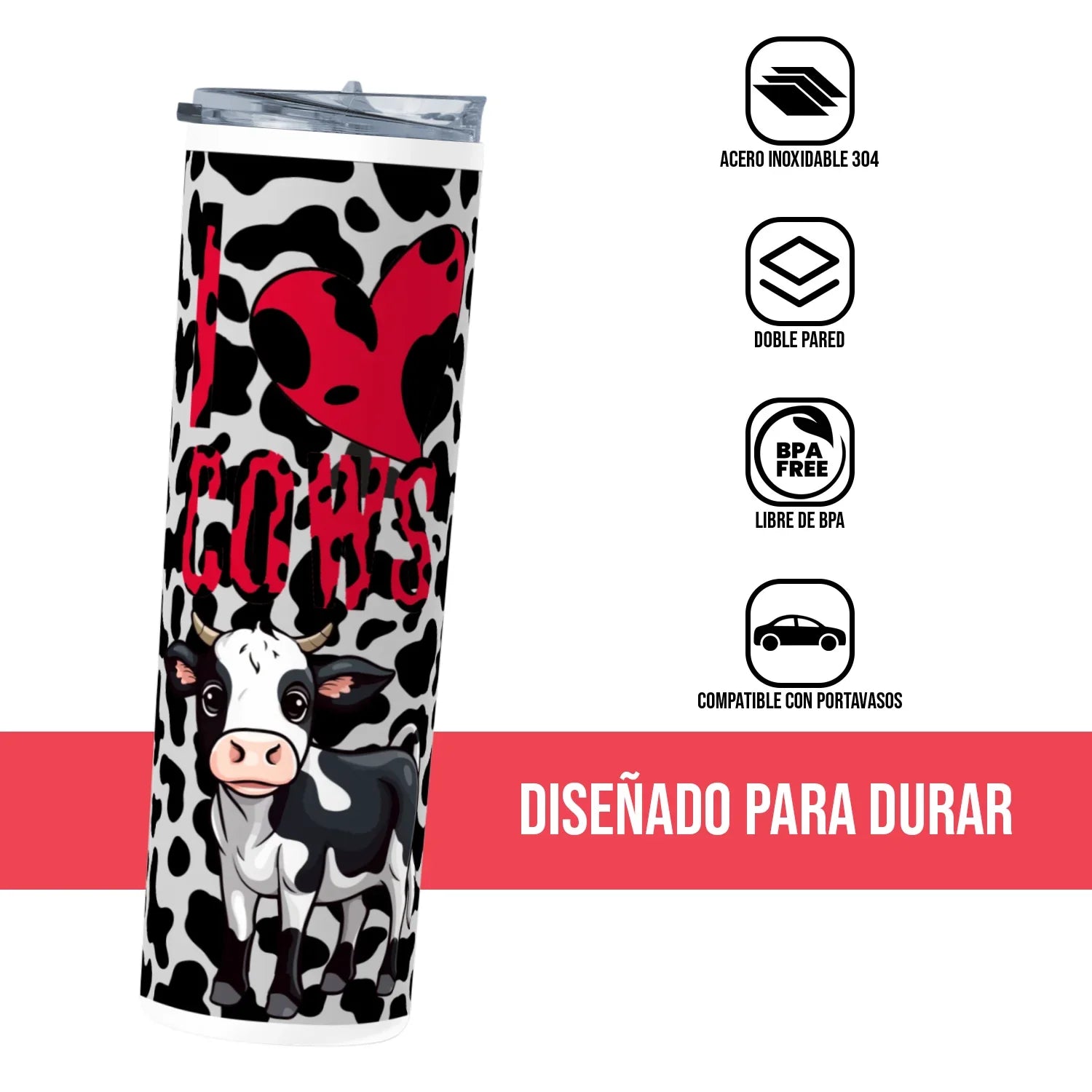 Termo Skinny Tumbler 20 oz de acero inoxidable - Love Vacas