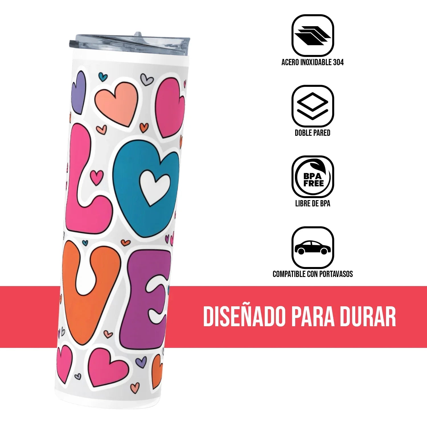 Termo Skinny Tumbler 20 oz de acero inoxidable - Love