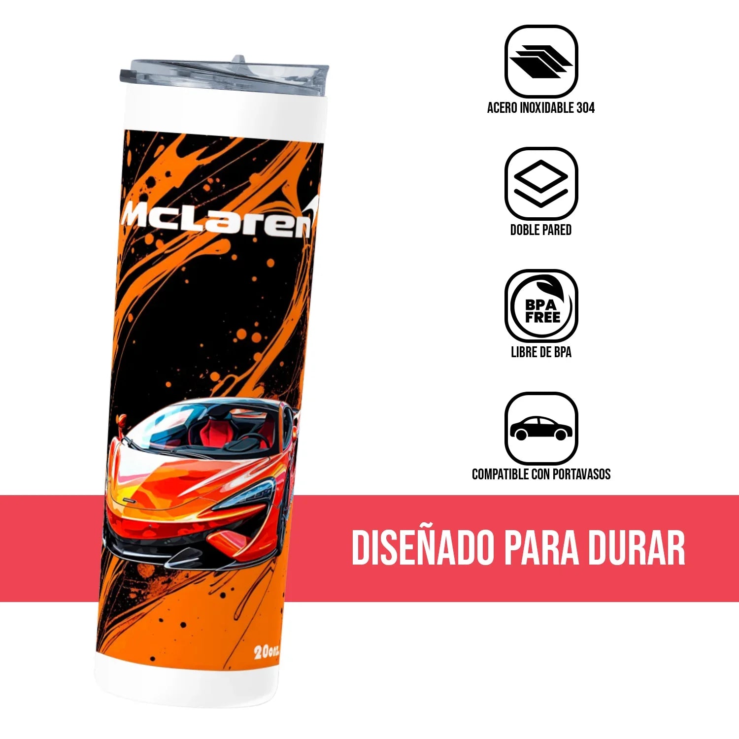 Termo Skinny Tumbler 20 oz de acero inoxidable - MCLAREN NARANJA