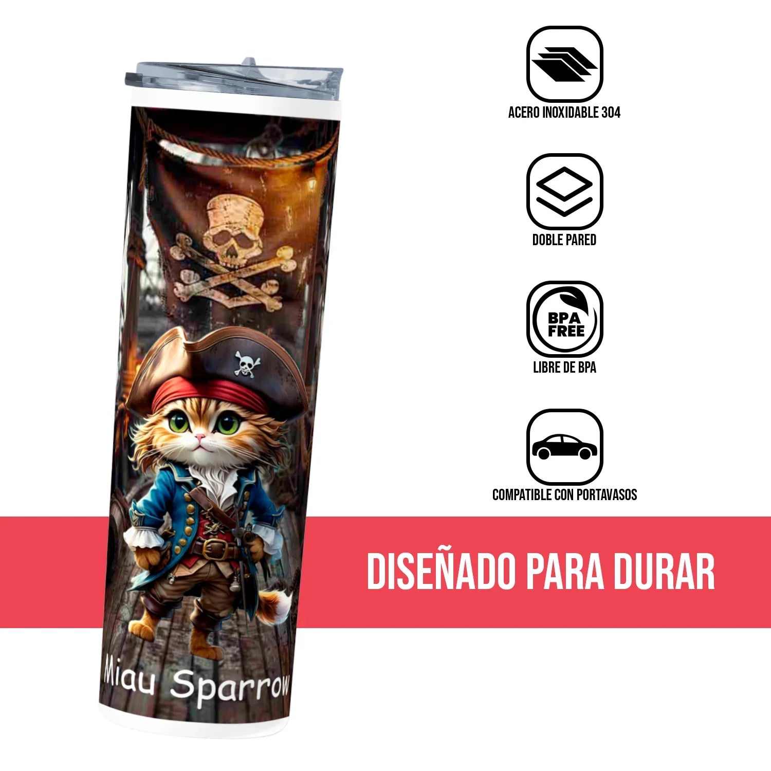 Termo Skinny Tumbler 20 oz de acero inoxidable - MIAU SPARROW