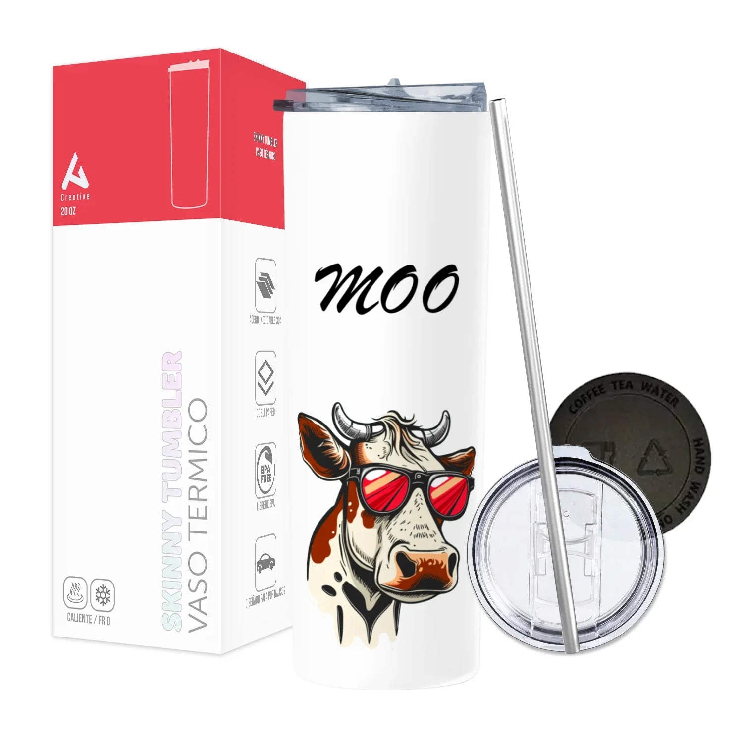 Termo Skinny Tumbler 20 oz de acero inoxidable - MOO VACA LENTES