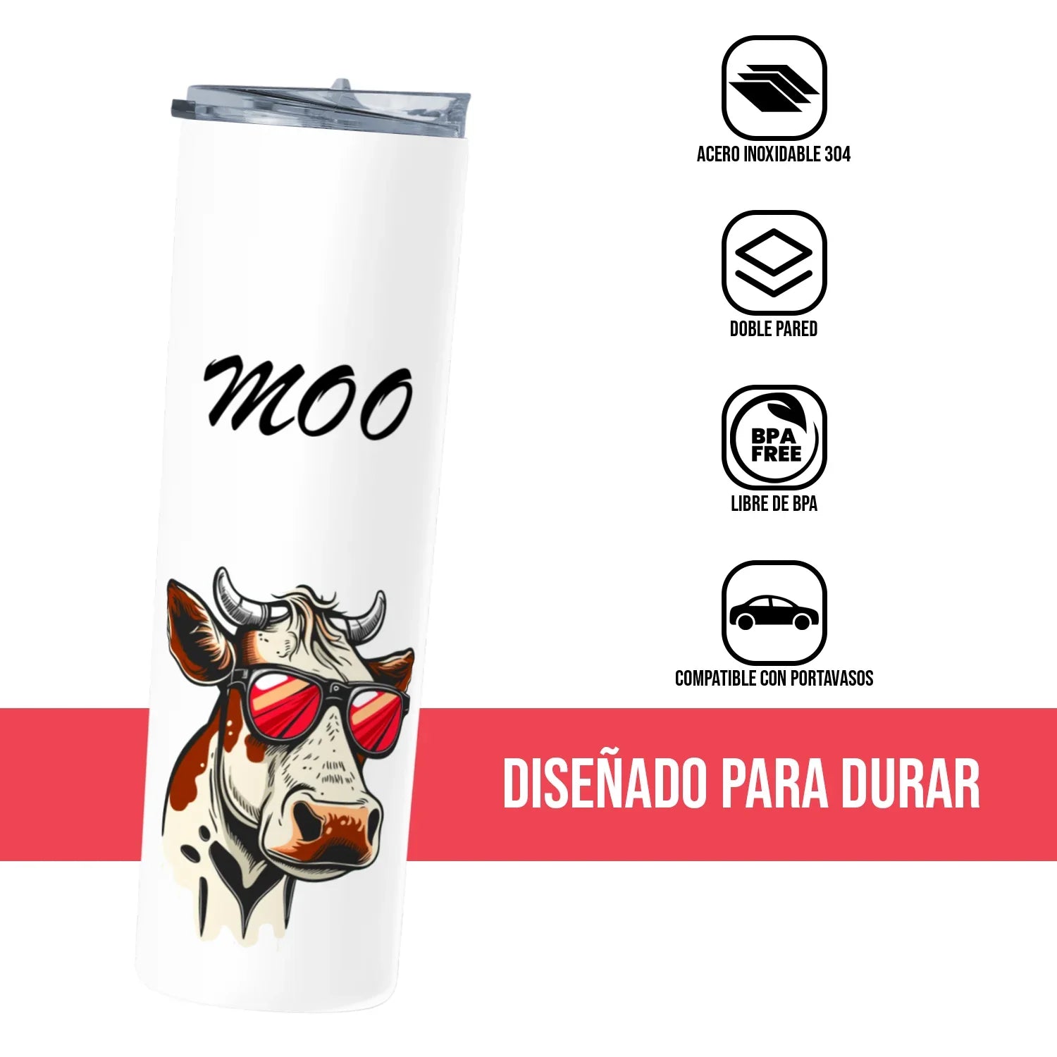 Termo Skinny Tumbler 20 oz de acero inoxidable - MOO VACA LENTES