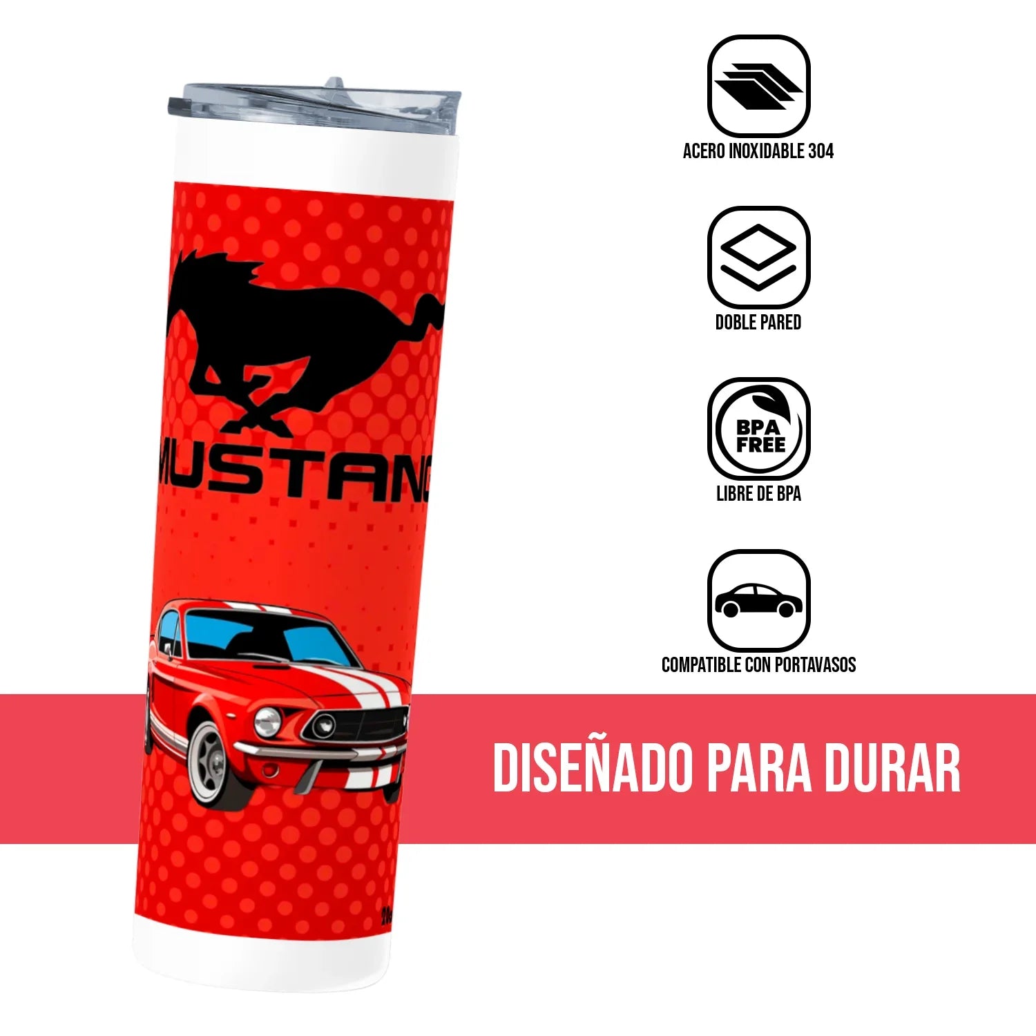 Termo Skinny Tumbler 20 oz de acero inoxidable - MUSTANG ROJO 2