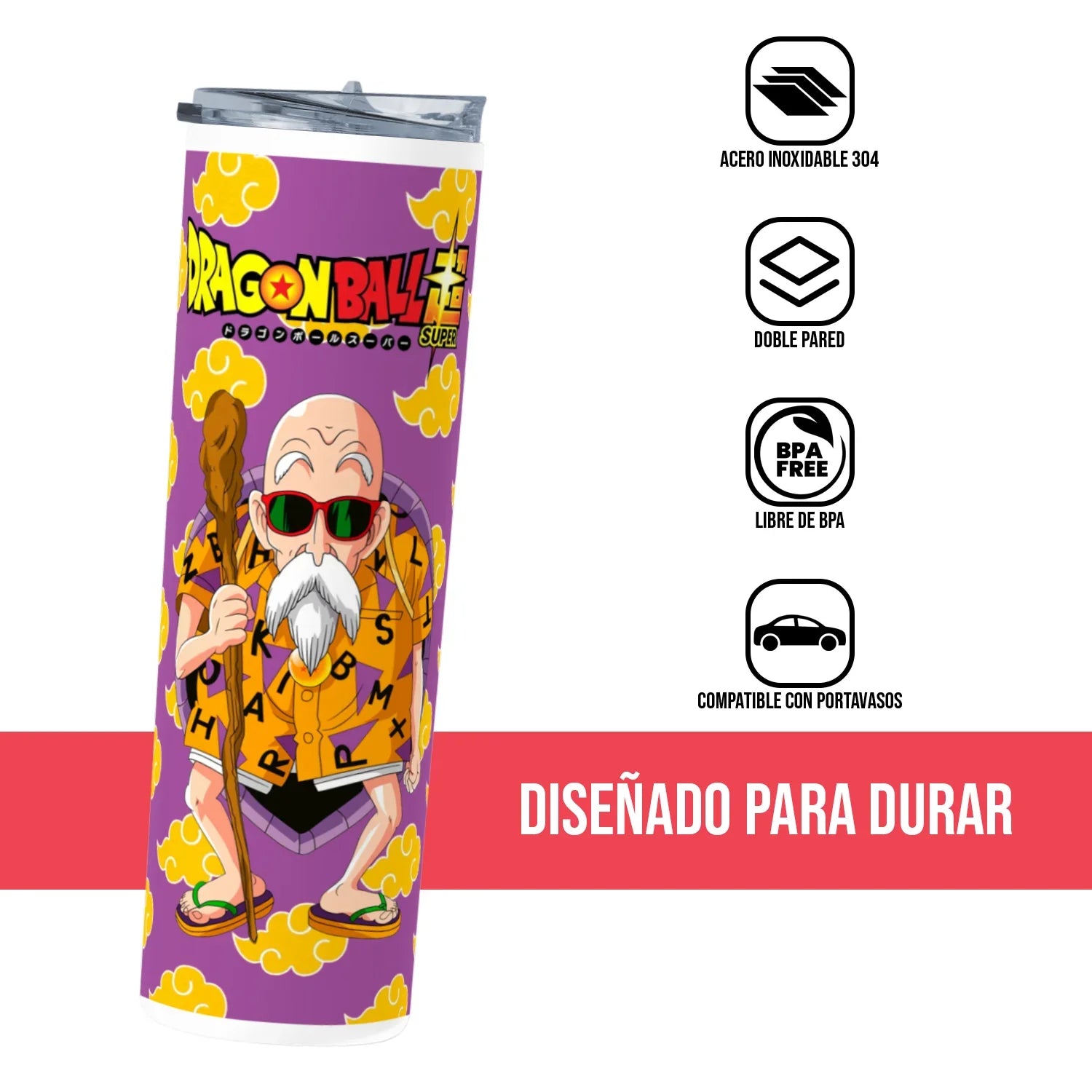 Termo Skinny Tumbler 20 oz de acero inoxidable - Maestro Roshi Dragon Ball