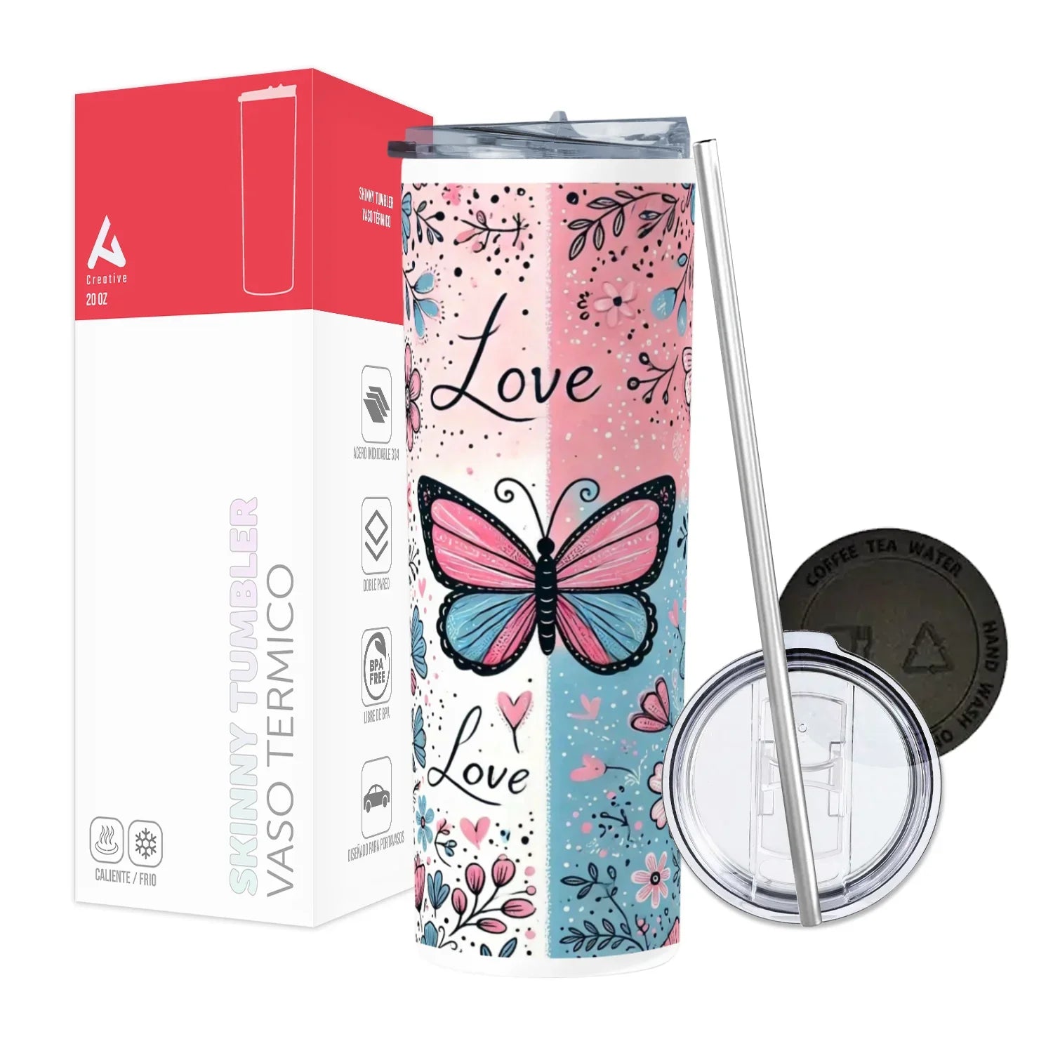 Termo Skinny Tumbler 20 oz de acero inoxidable - Mariposa love