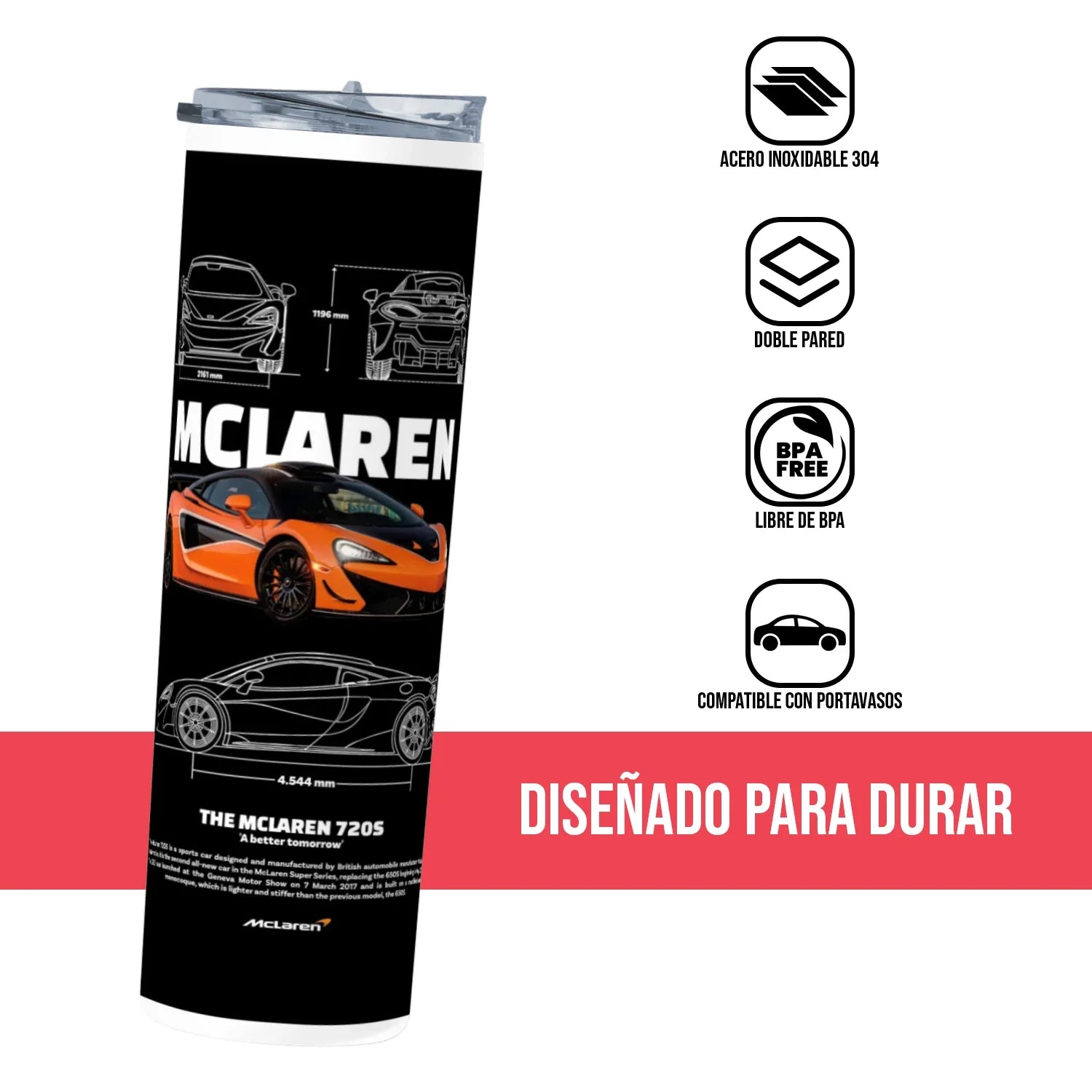 Termo Skinny Tumbler 20 oz de acero inoxidable - Mclaren