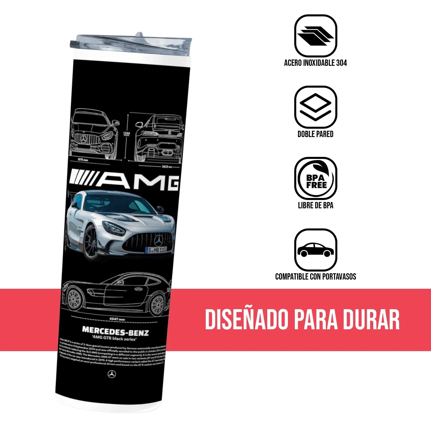 Termo Skinny Tumbler 20 oz de acero inoxidable - Mercedes amg