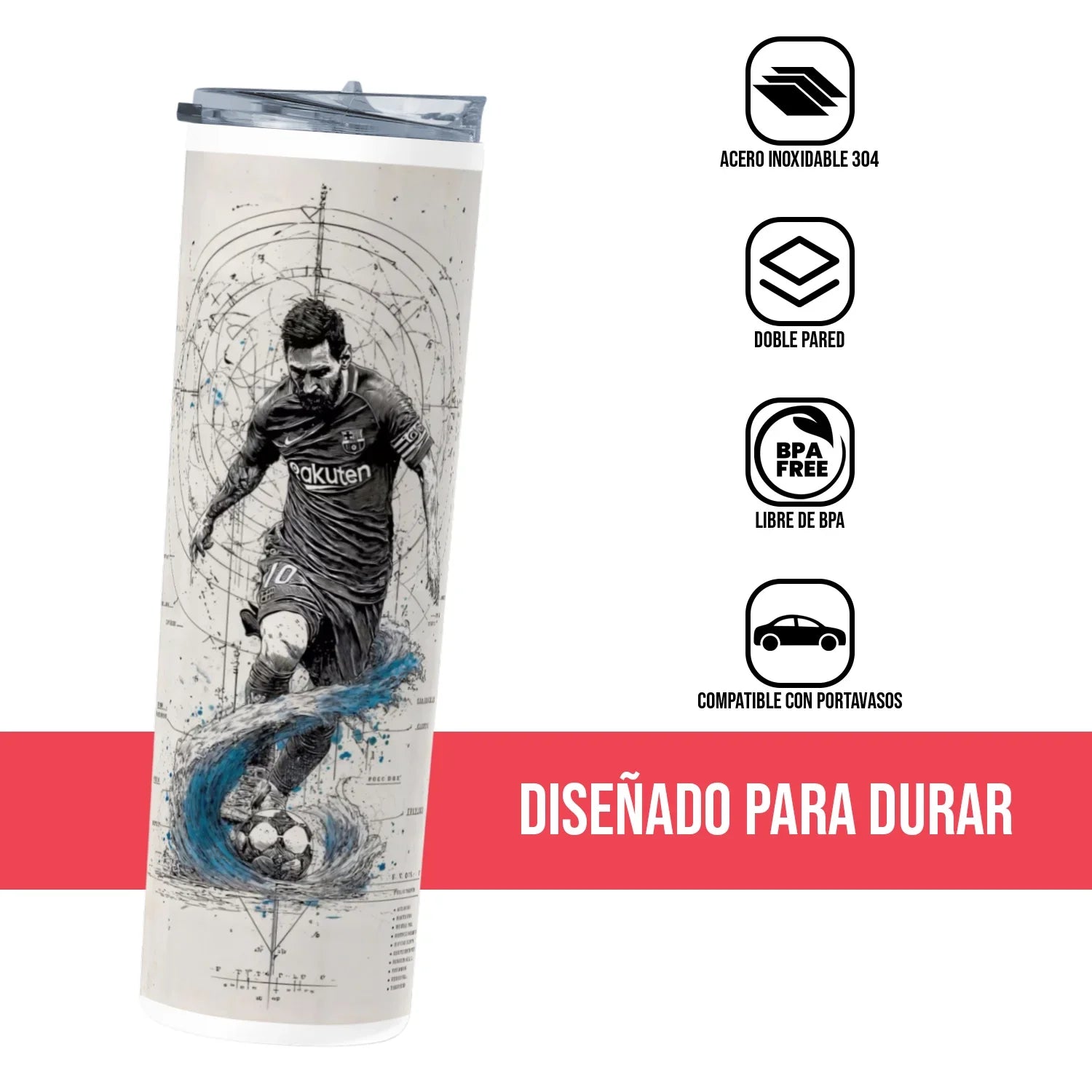 Termo Skinny Tumbler 20 oz de acero inoxidable - Messi