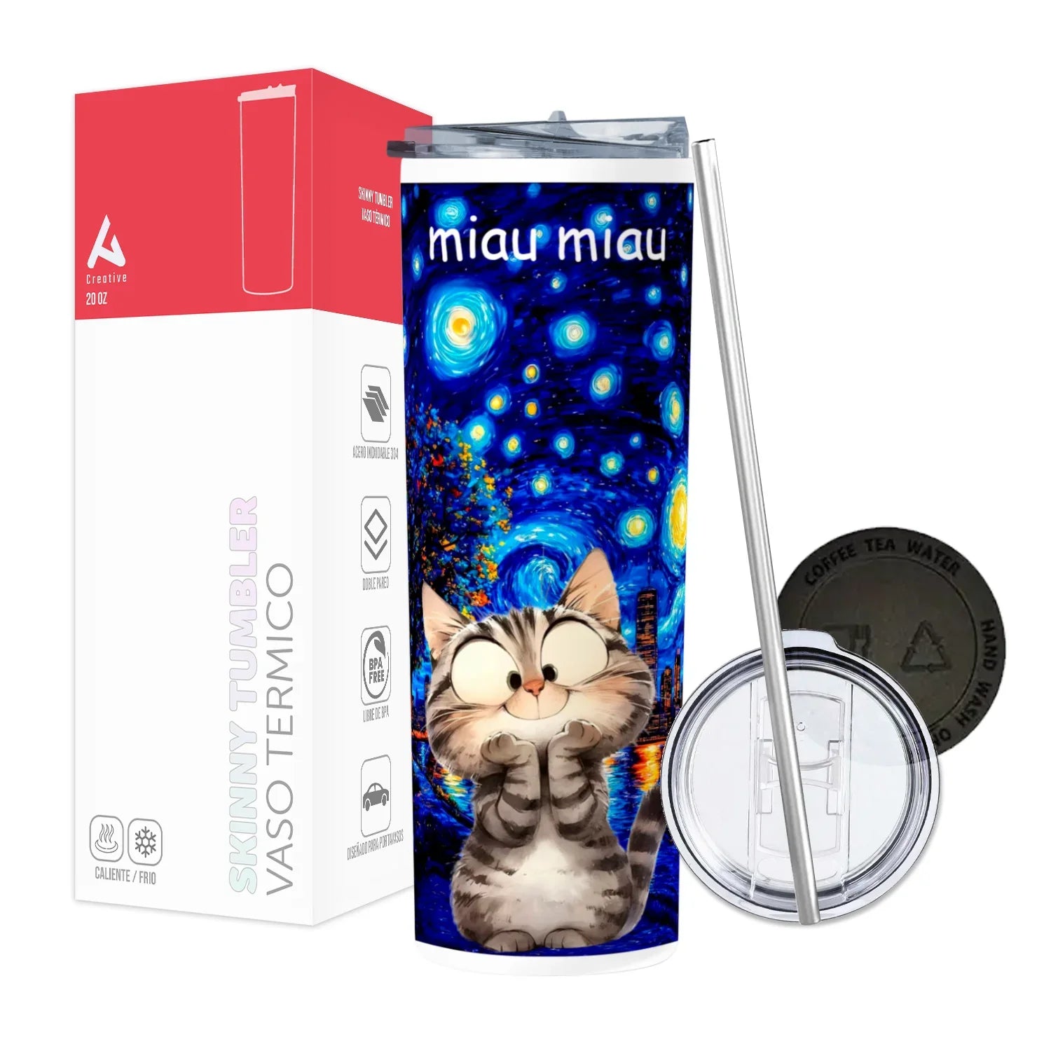 Termo Skinny Tumbler 20 oz de acero inoxidable - Miau Miau