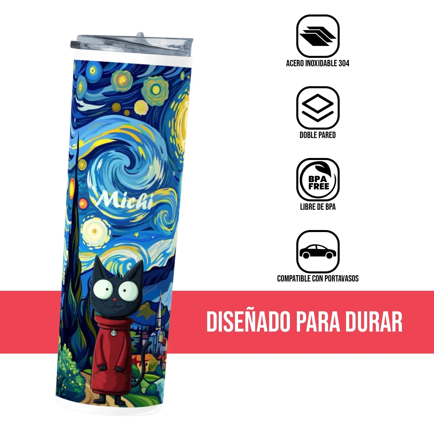 Termo Skinny Tumbler 20 oz de acero inoxidable - Michi