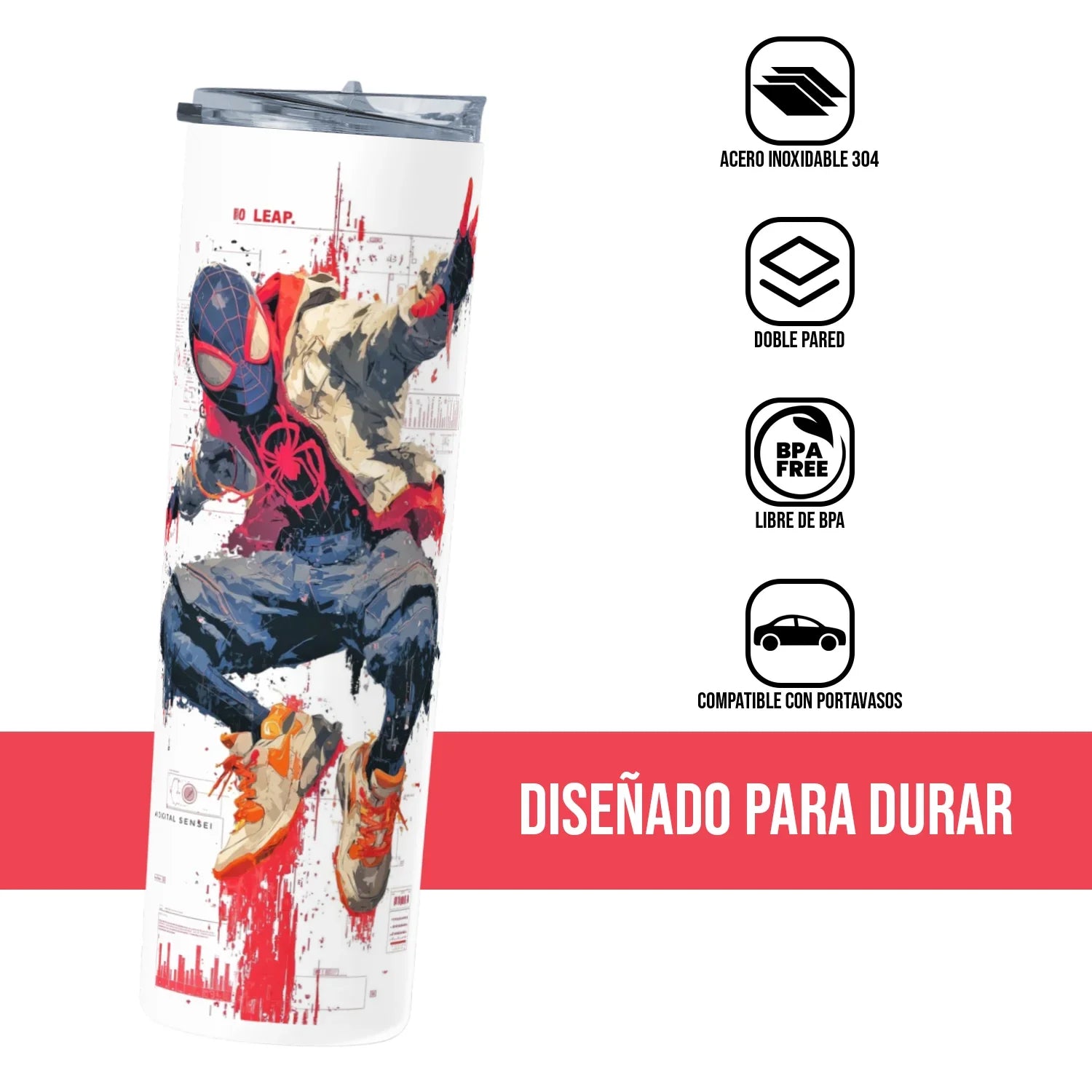 Termo Skinny Tumbler 20 oz de acero inoxidable - Miles Morales
