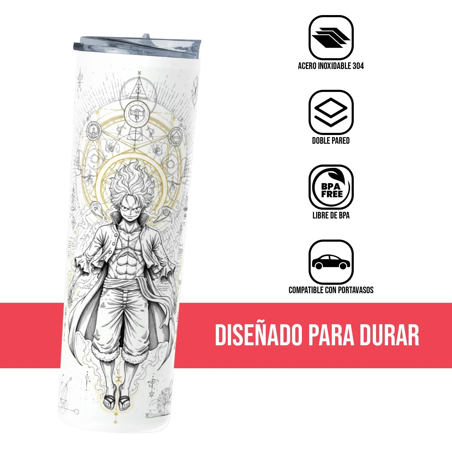 Termo Skinny Tumbler 20 oz de acero inoxidable - Monkey D. Luffy Sketch