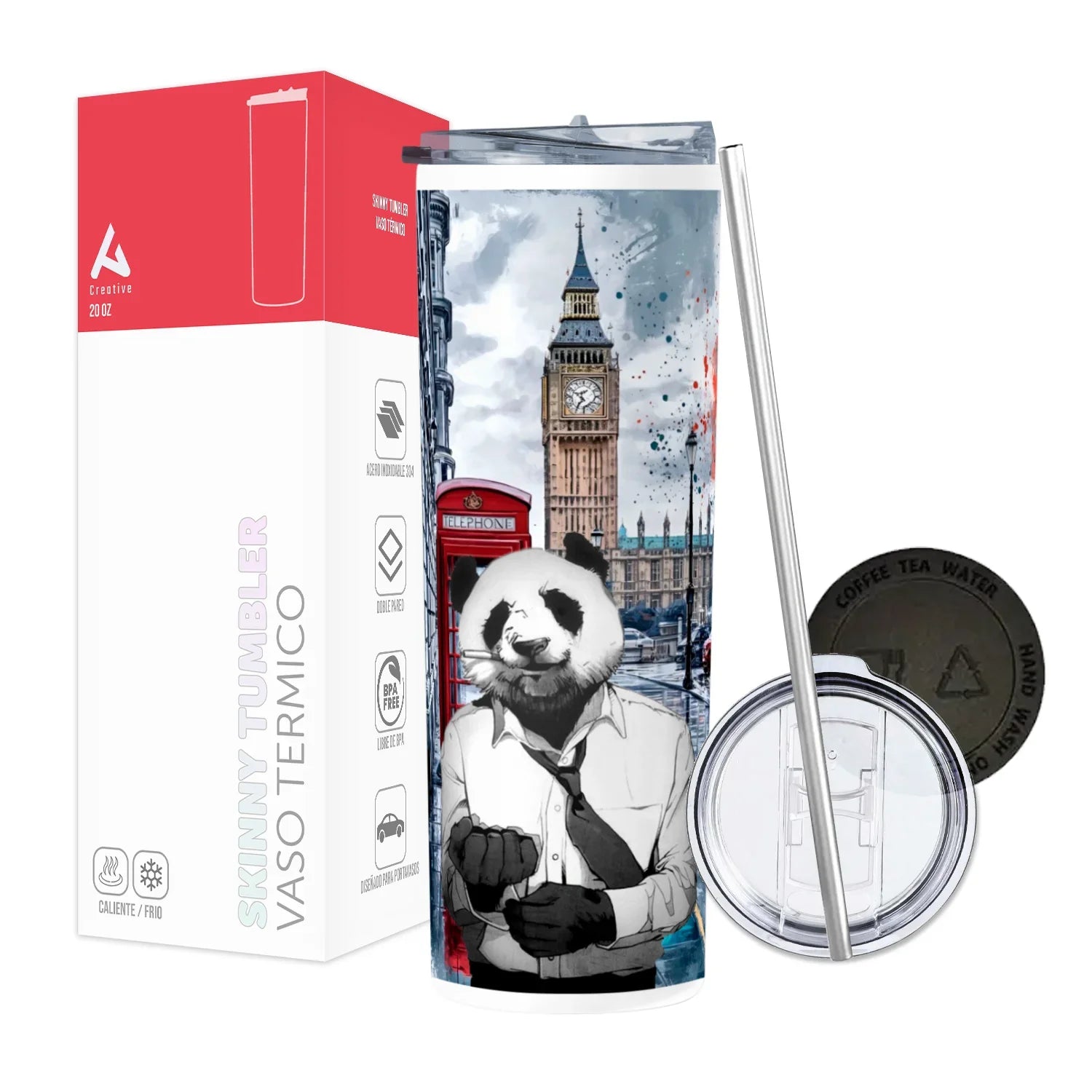Termo Skinny Tumbler 20 oz de acero inoxidable - PANDA EN LONDON
