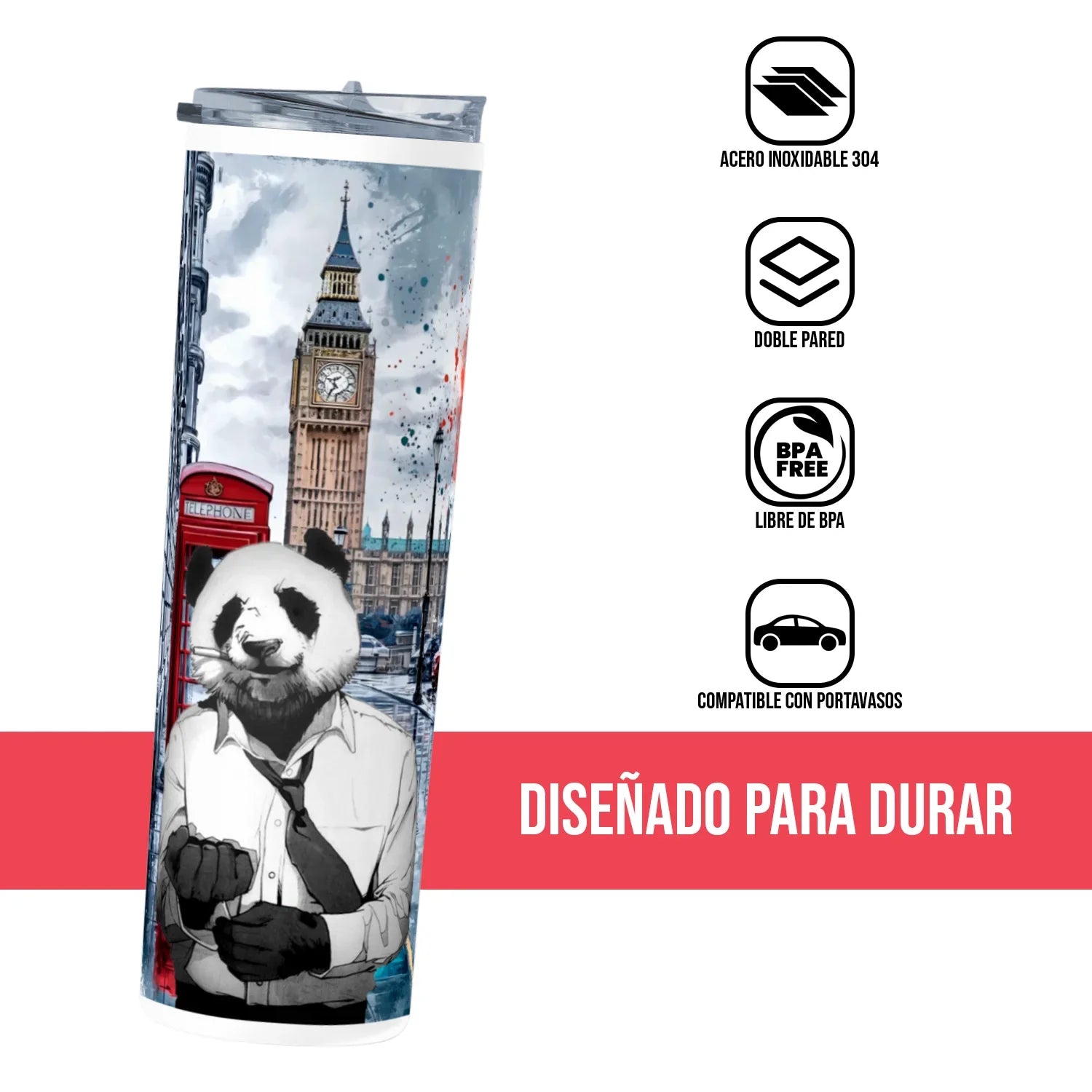 Termo Skinny Tumbler 20 oz de acero inoxidable - PANDA EN LONDON