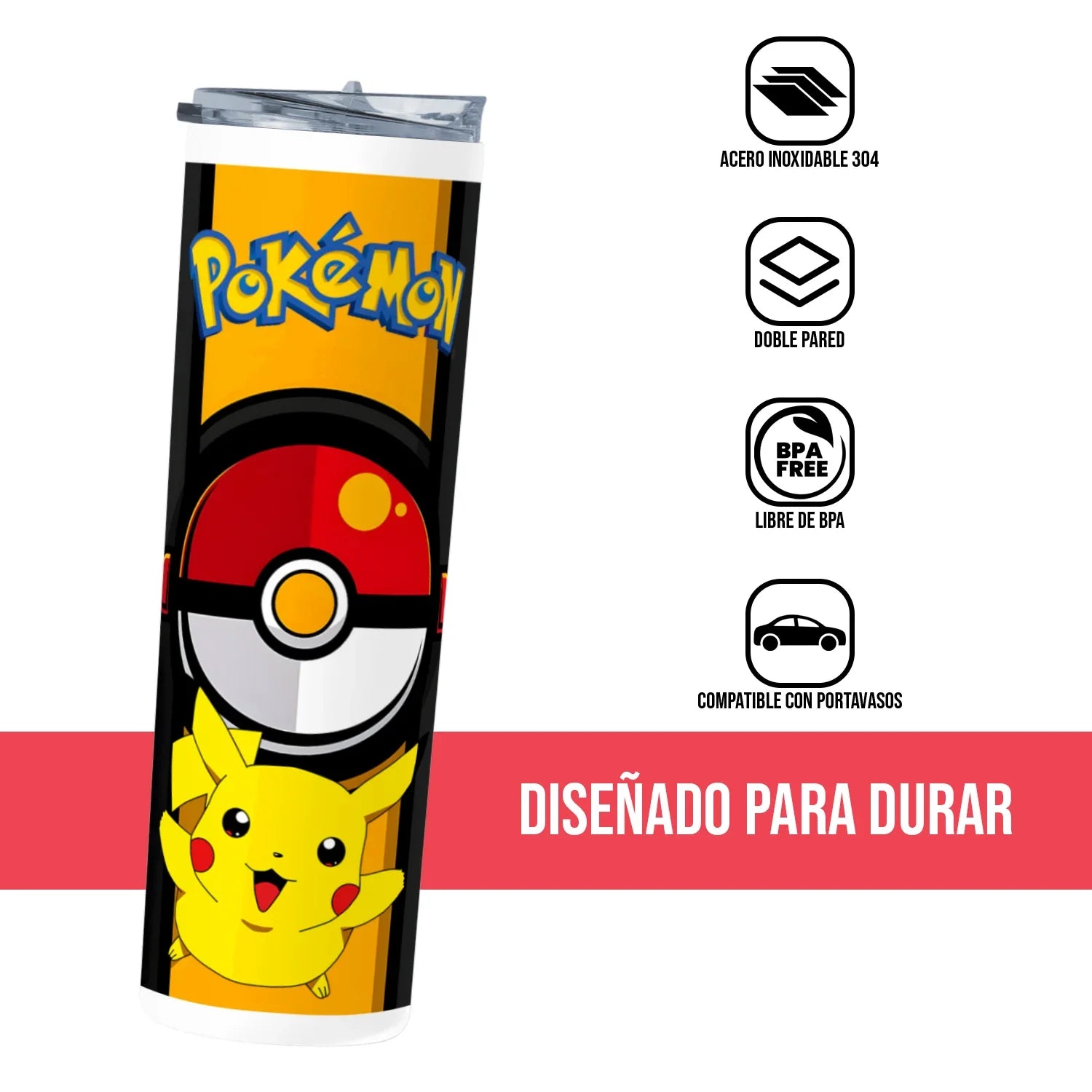 Termo Skinny Tumbler 20 oz de acero inoxidable - PIKACHU POKEMON