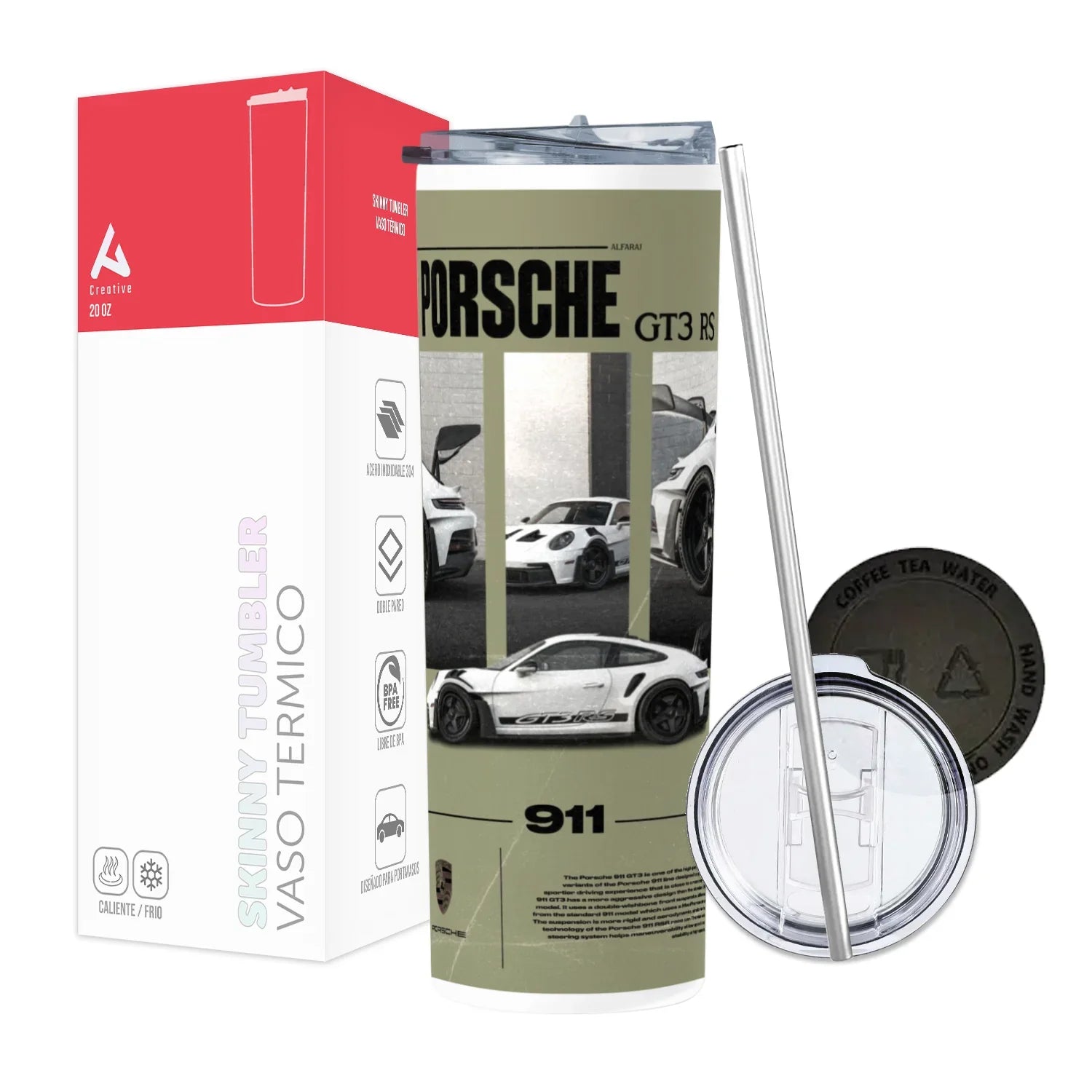 Termo Skinny Tumbler 20 oz de acero inoxidable - PORSCHE BLANCO