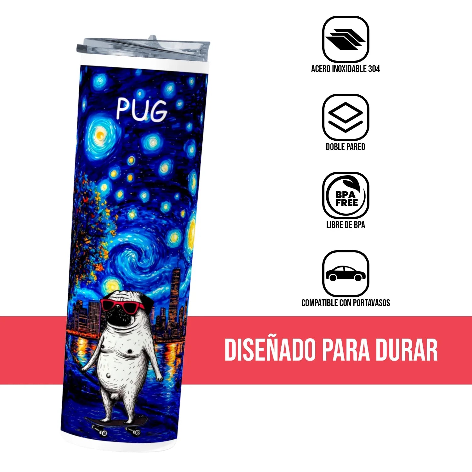 Termo Skinny Tumbler 20 oz de acero inoxidable - PUG