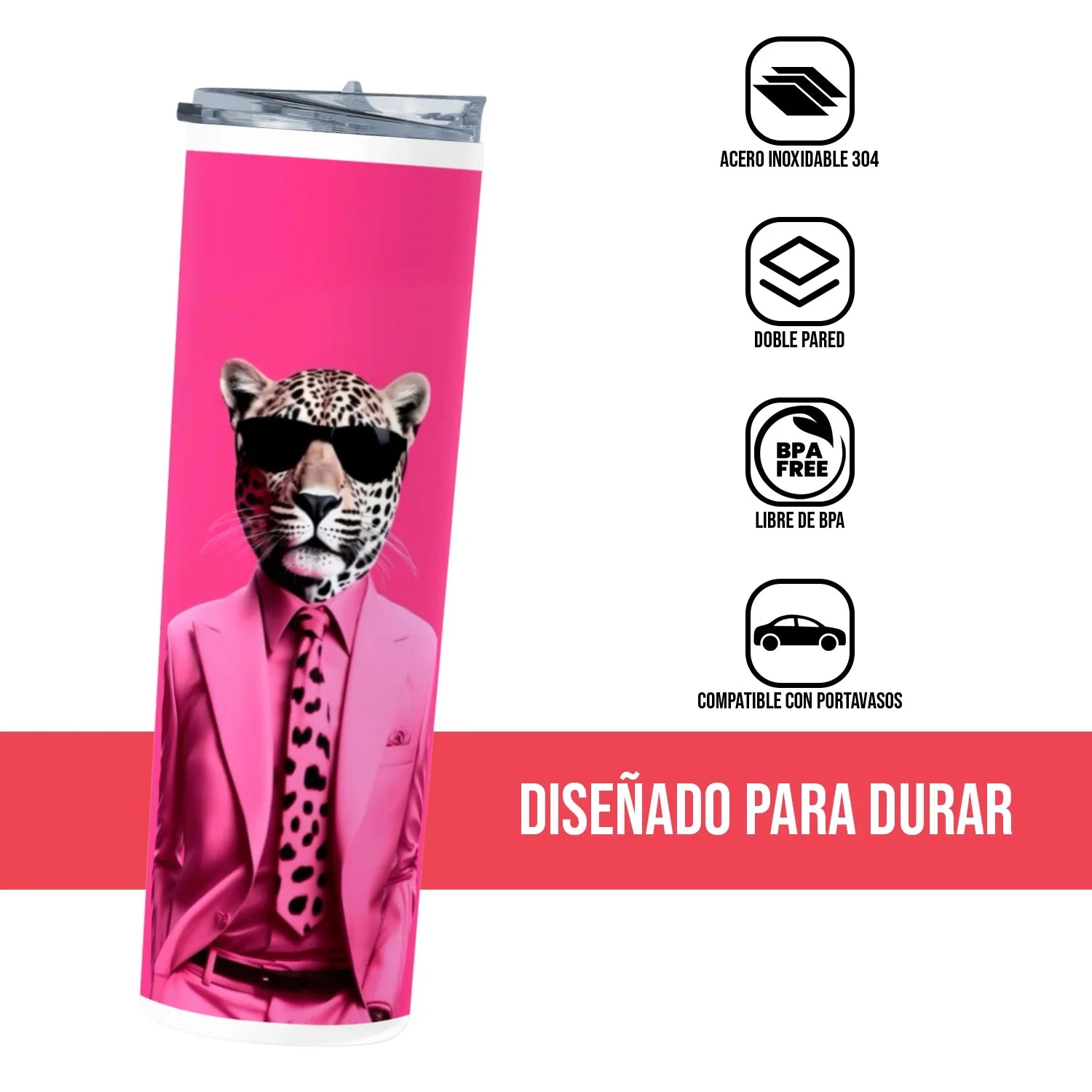 Termo Skinny Tumbler 20 oz de acero inoxidable - Pantera Rosa