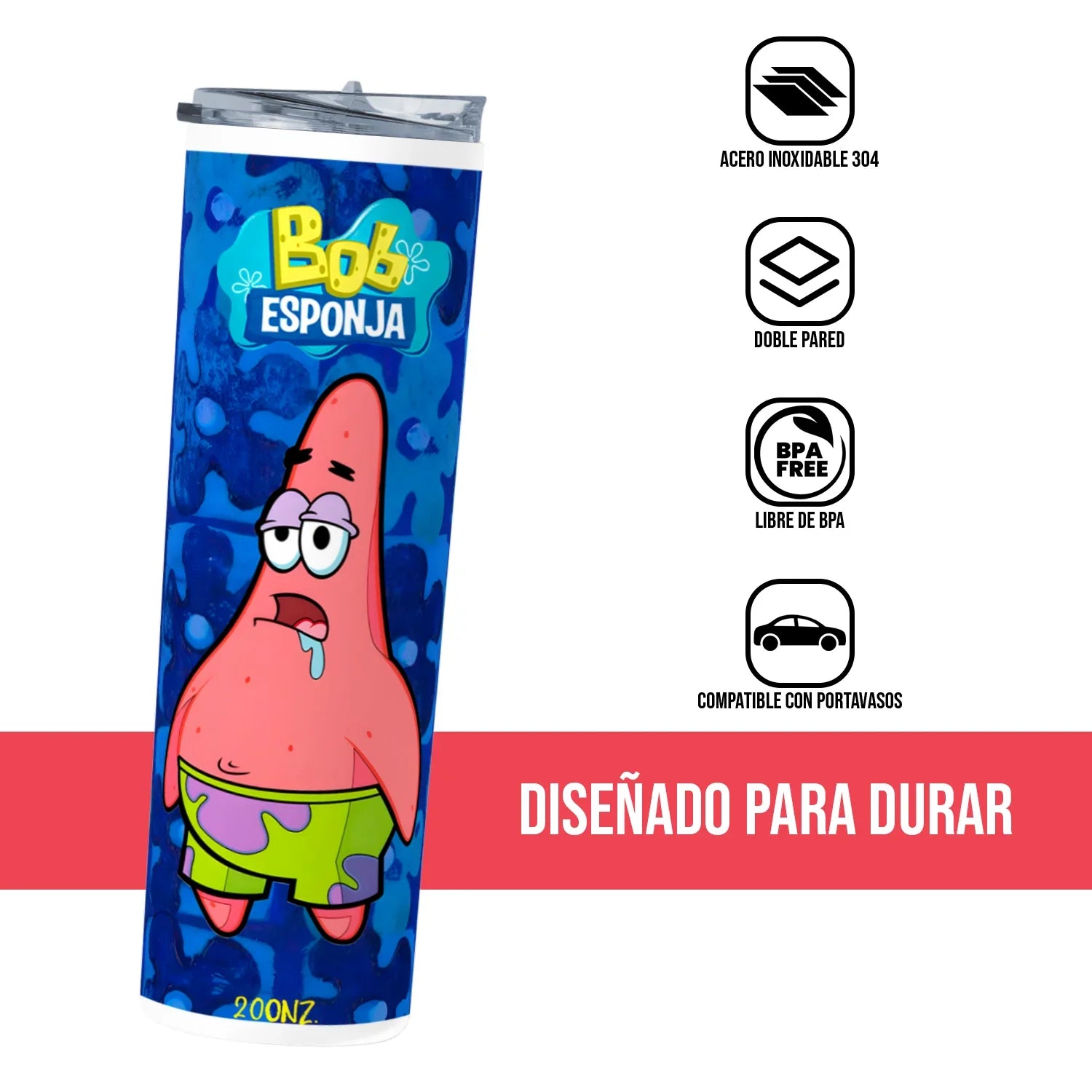 Termo Skinny Tumbler 20 oz de acero inoxidable - Patricio Bob Esponja