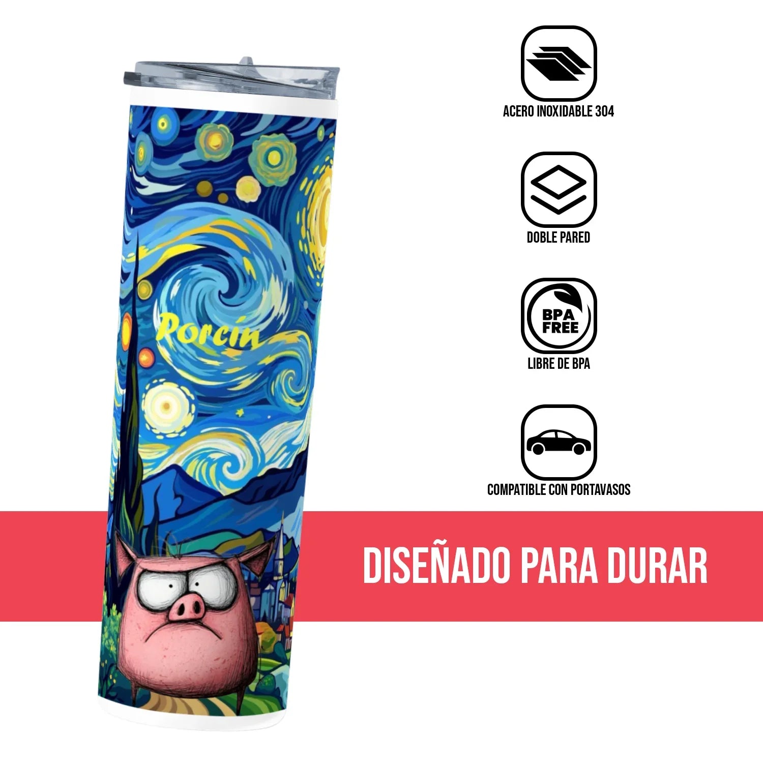 Termo Skinny Tumbler 20 oz de acero inoxidable - Porcin