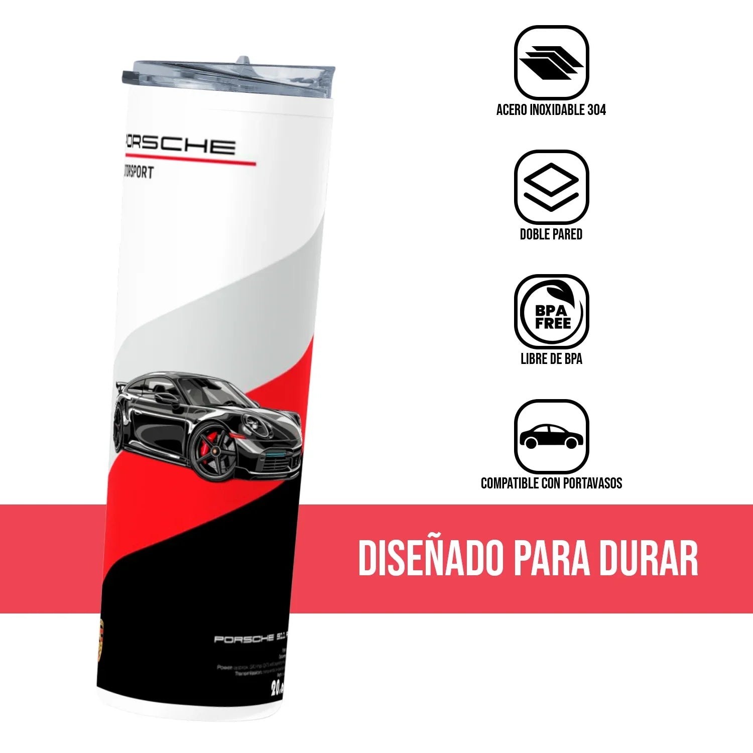 Termo Skinny Tumbler 20 oz de acero inoxidable - Porsche  911