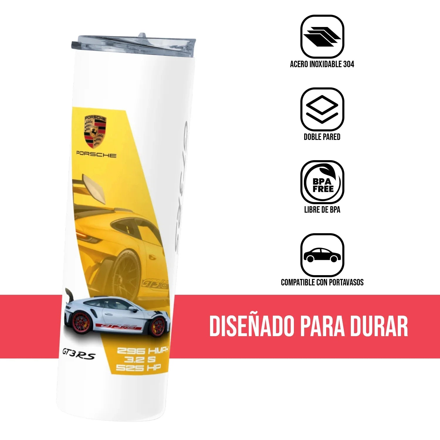 Termo Skinny Tumbler 20 oz de acero inoxidable - Porsche gt3rs
