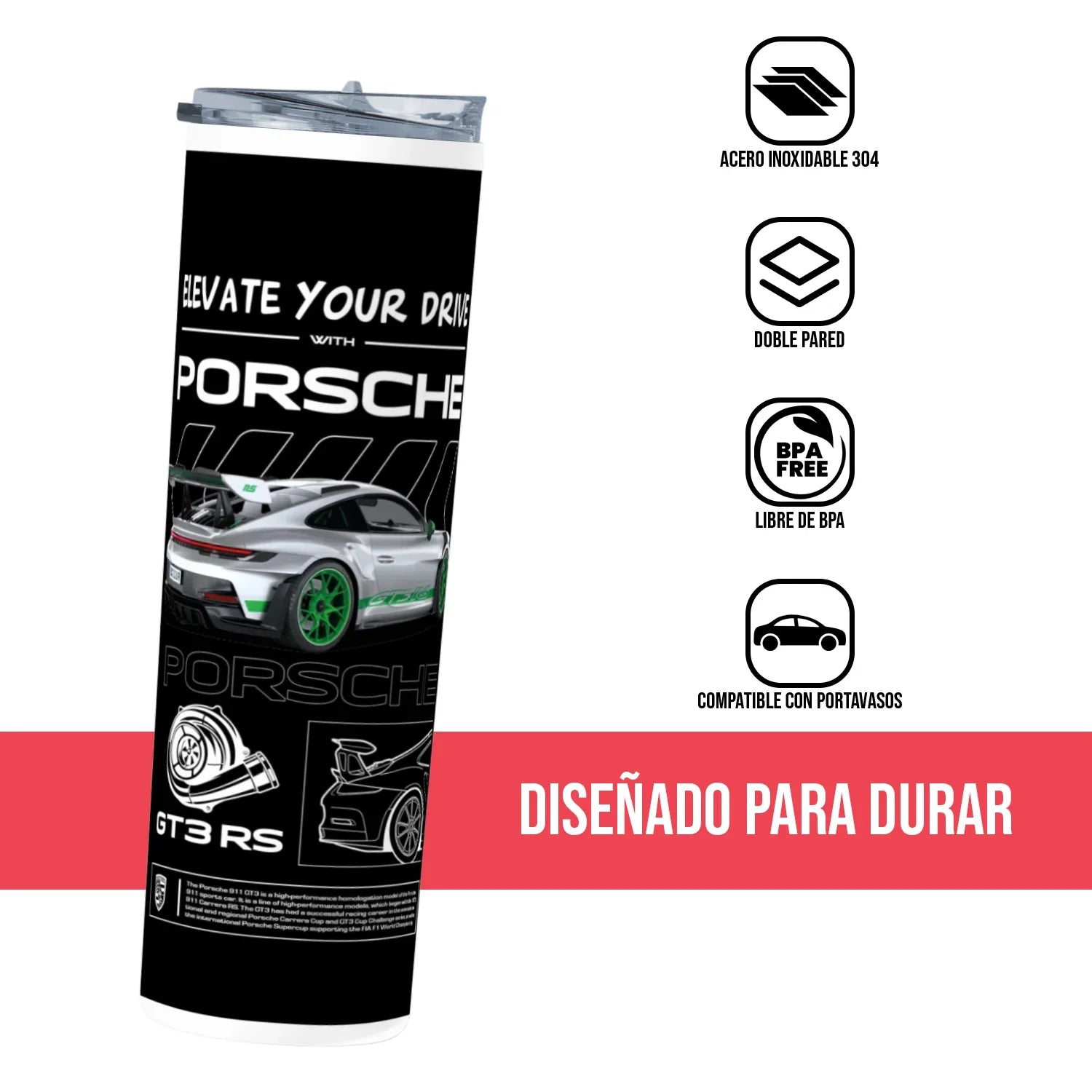 Termo Skinny Tumbler 20 oz de acero inoxidable - Porsche