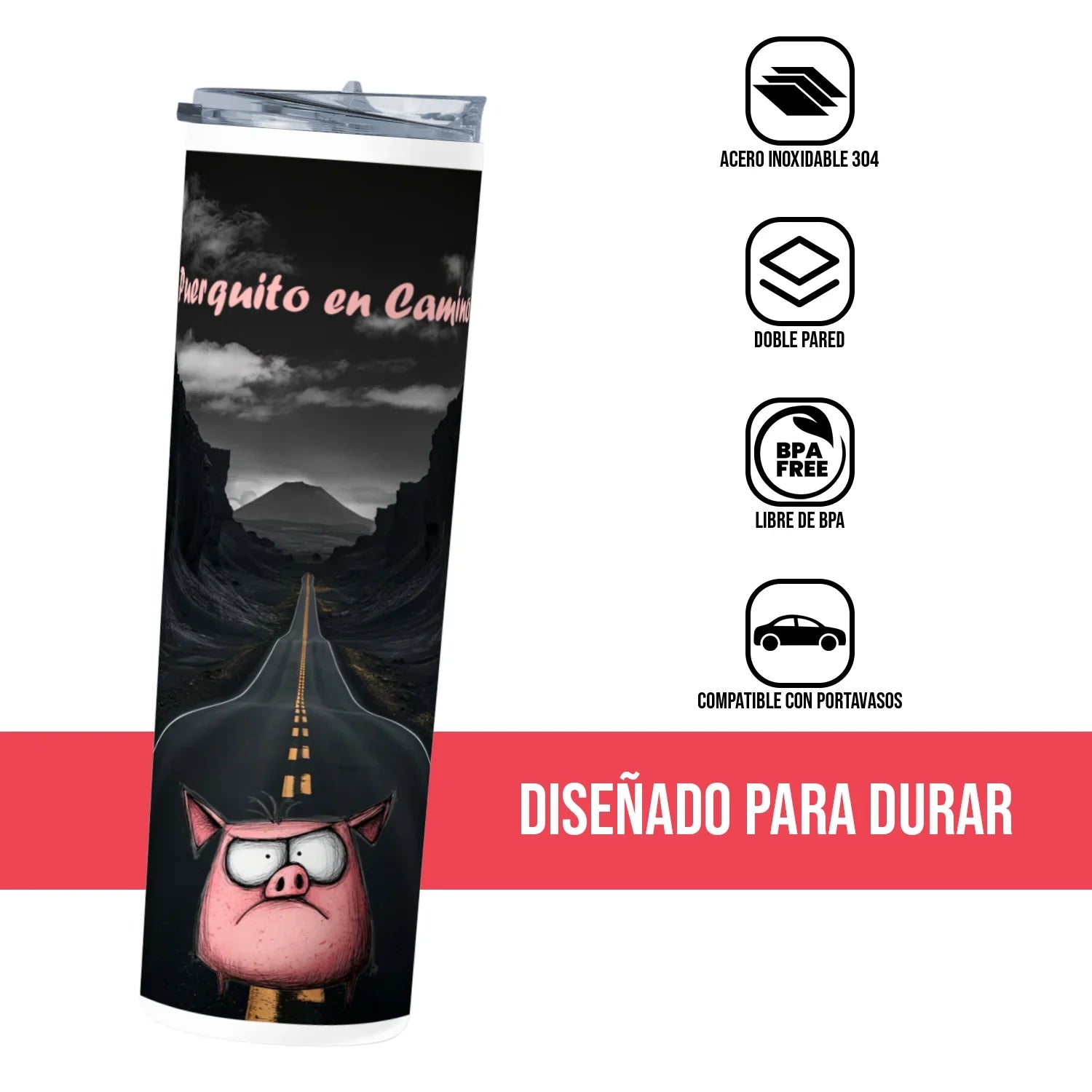 Termo Skinny Tumbler 20 oz de acero inoxidable - Puerquito en camino