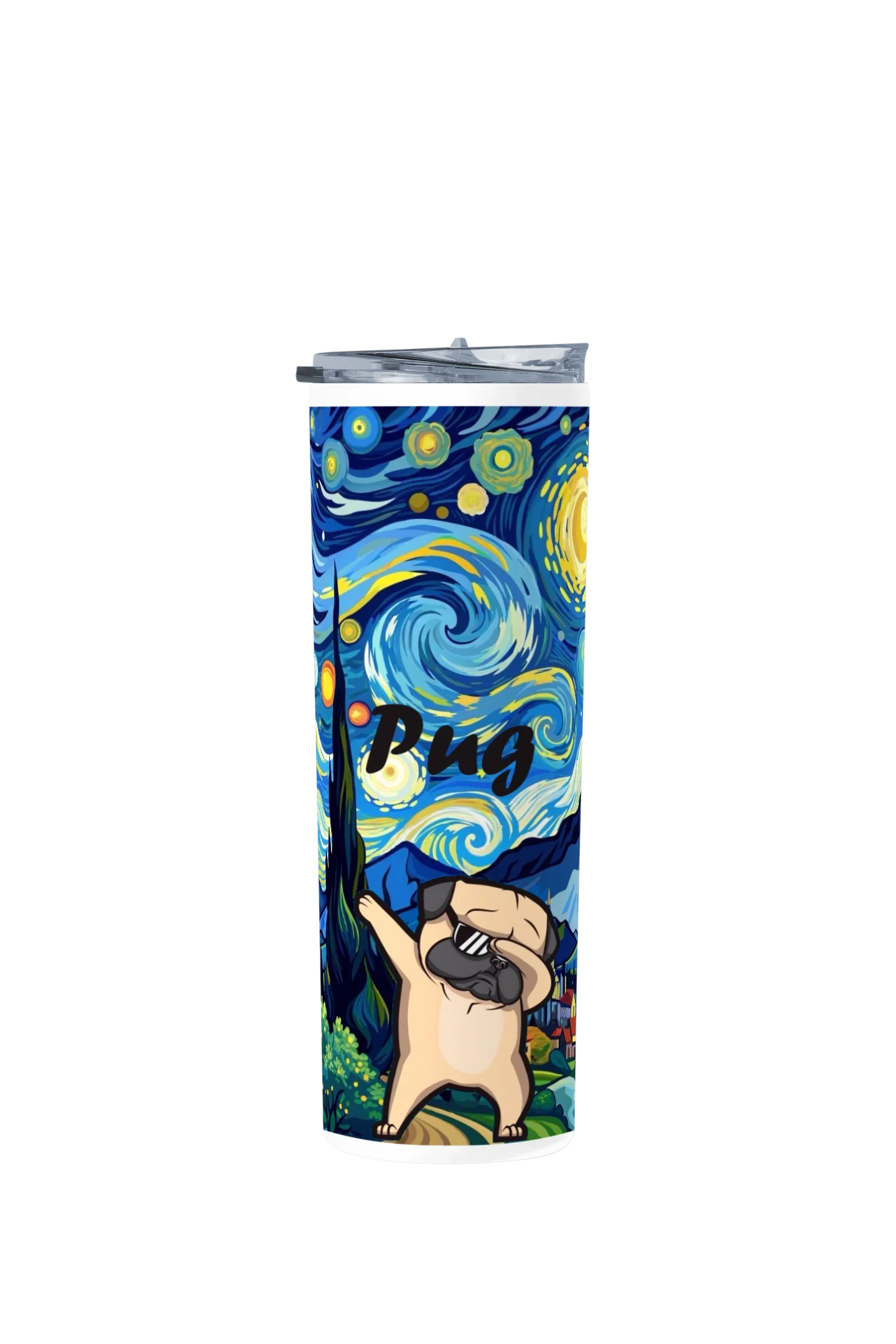 Termo Skinny Tumbler 20 oz de acero inoxidable - Pug van gogh