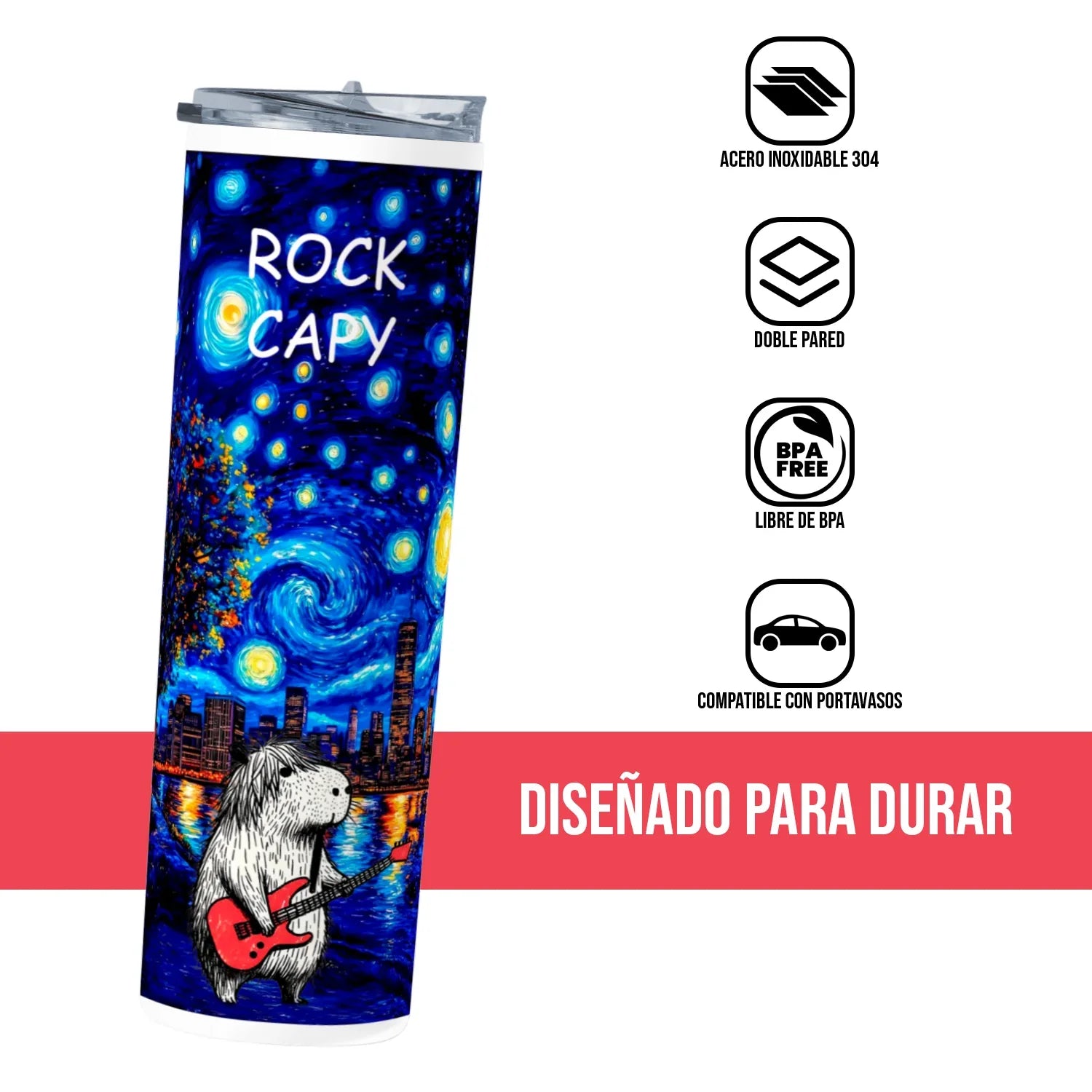 Termo Skinny Tumbler 20 oz de acero inoxidable - ROCK CAPY