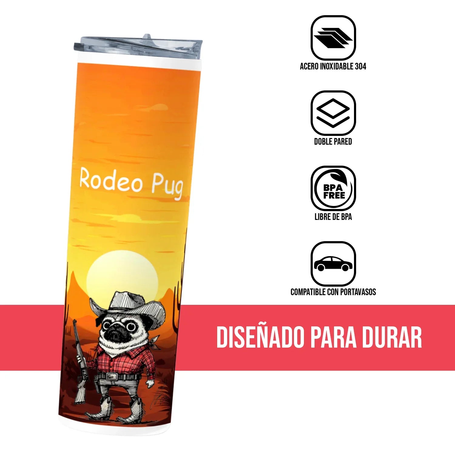 Termo Skinny Tumbler 20 oz de acero inoxidable - RODEO PUG