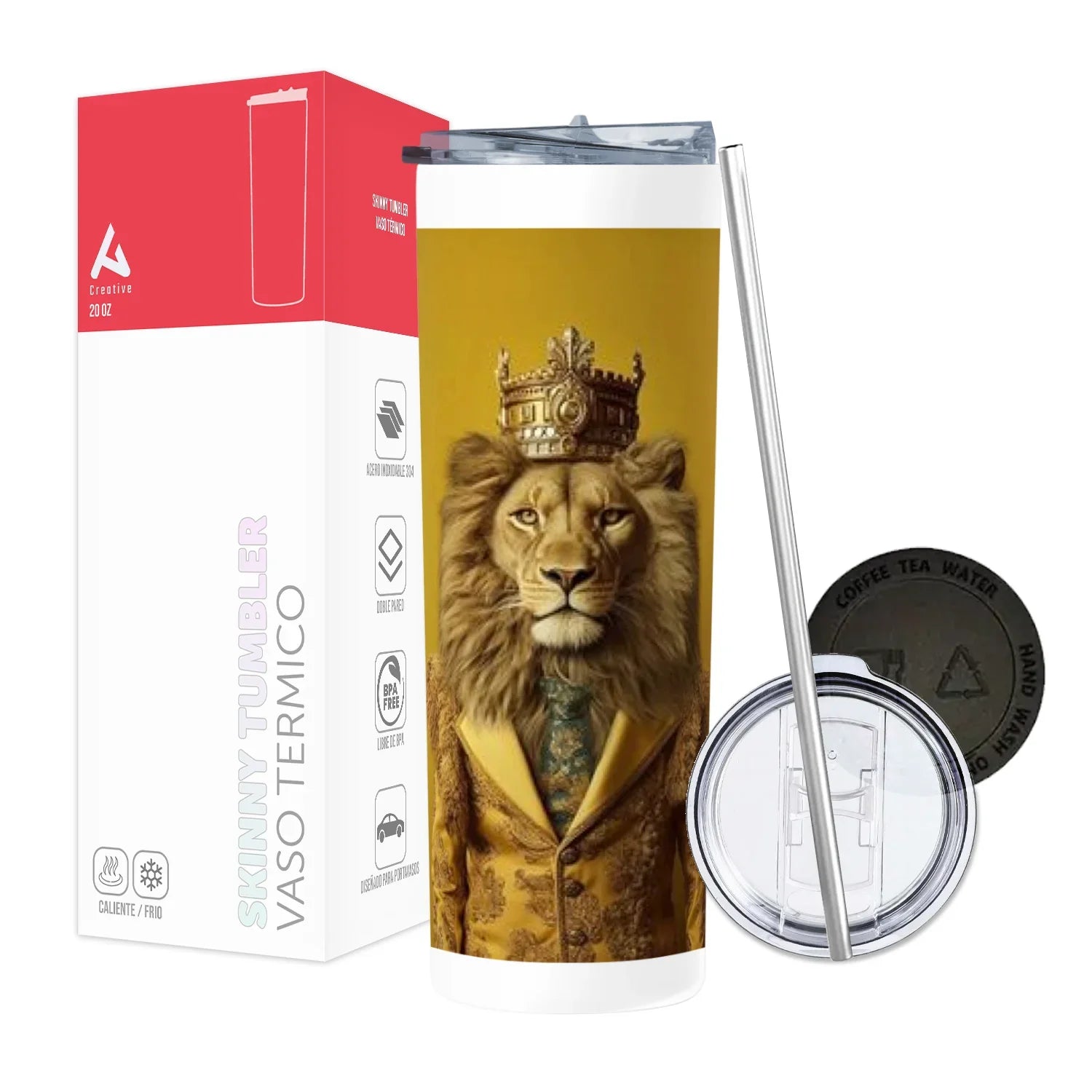 Termo Skinny Tumbler 20 oz de acero inoxidable - Rey Leon