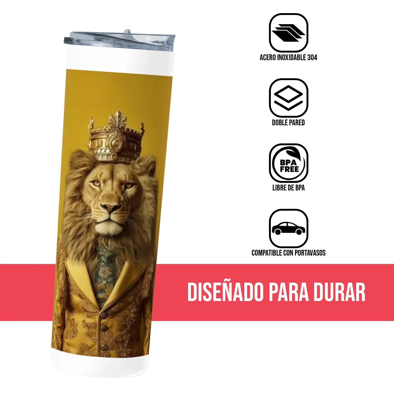 Termo Skinny Tumbler 20 oz de acero inoxidable - Rey Leon