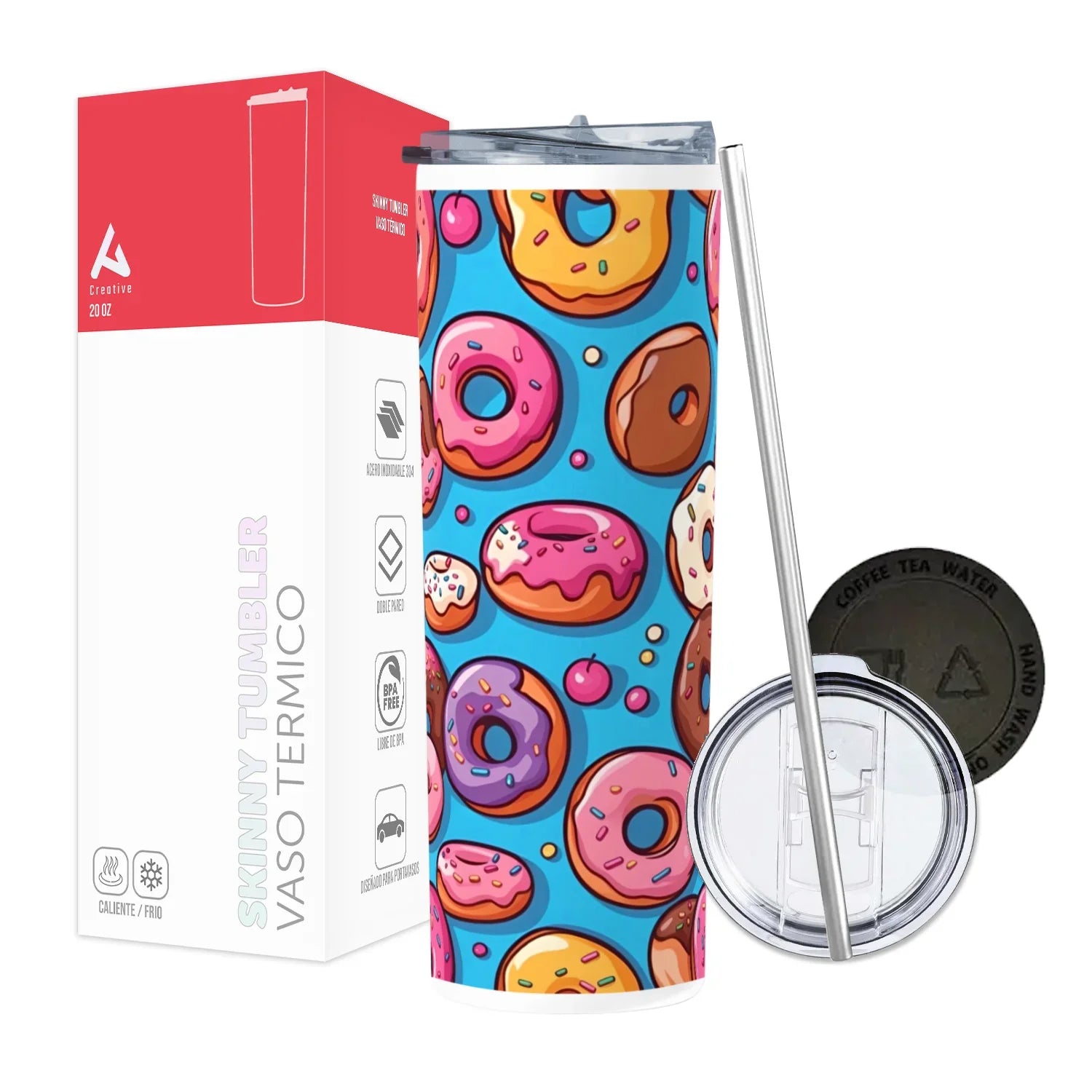 Termo Skinny Tumbler 20 oz de acero inoxidable - Rosquillas