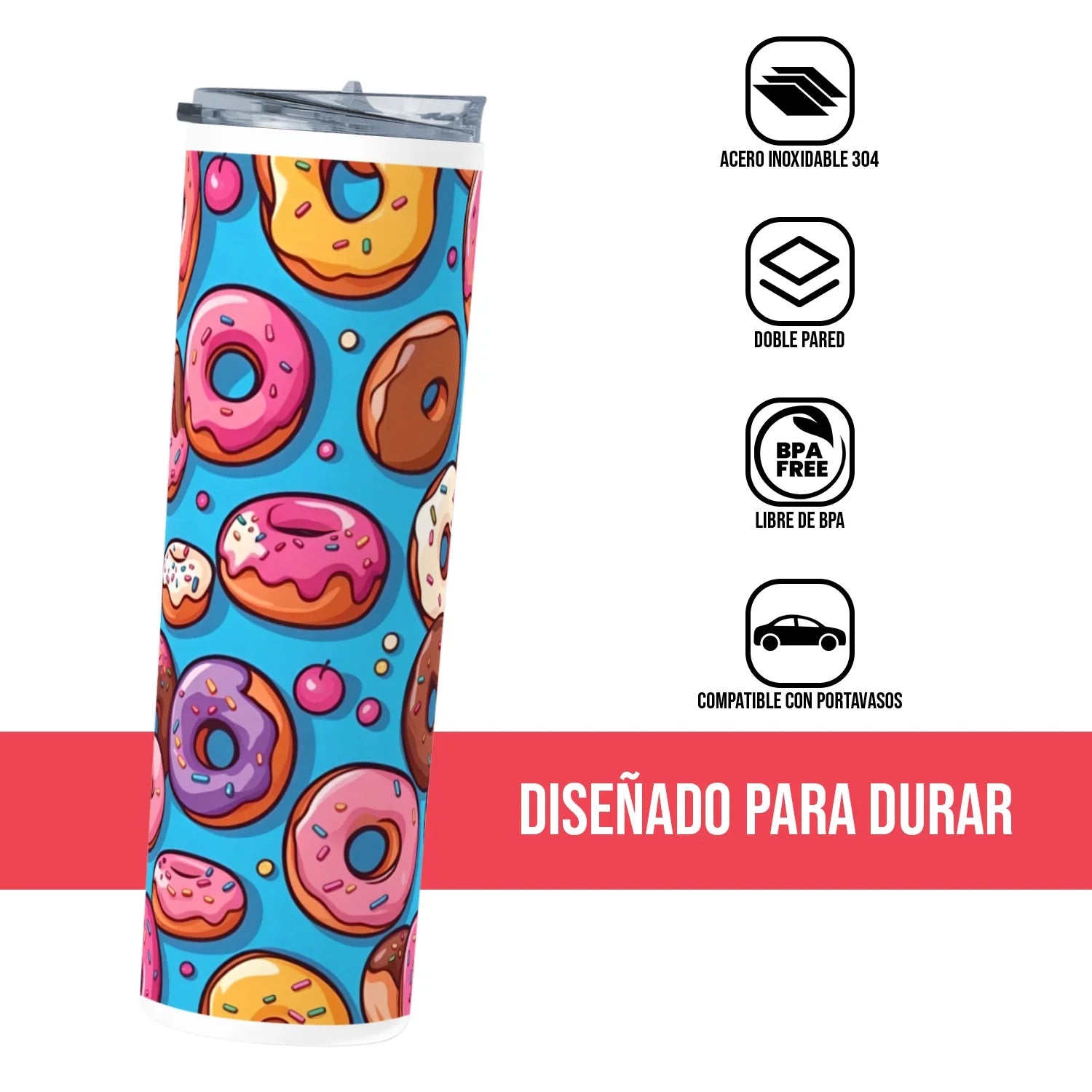 Termo Skinny Tumbler 20 oz de acero inoxidable - Rosquillas
