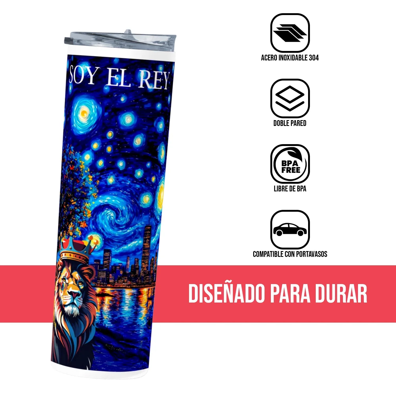 Termo Skinny Tumbler 20 oz de acero inoxidable - SOY EL REY