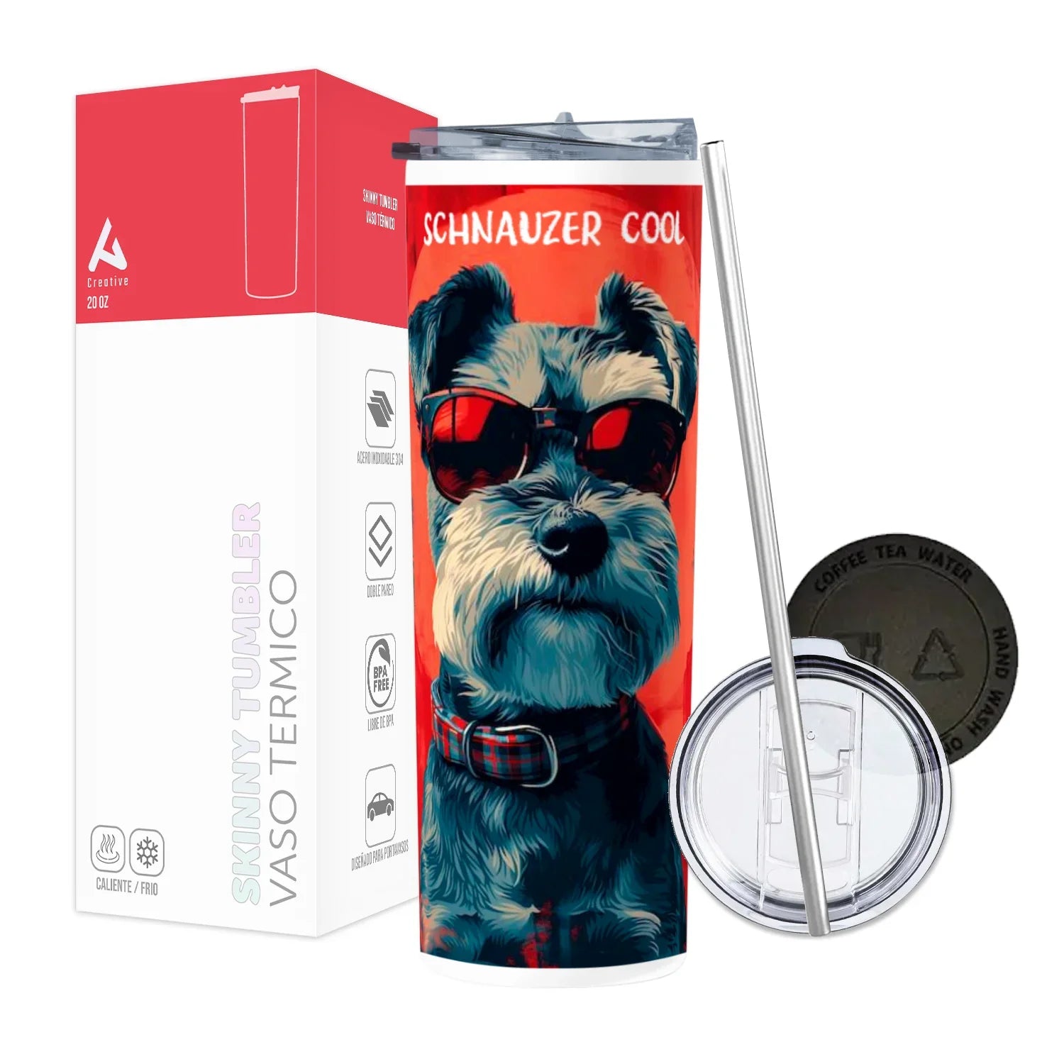 Termo Skinny Tumbler 20 oz de acero inoxidable - Schnauzer cool