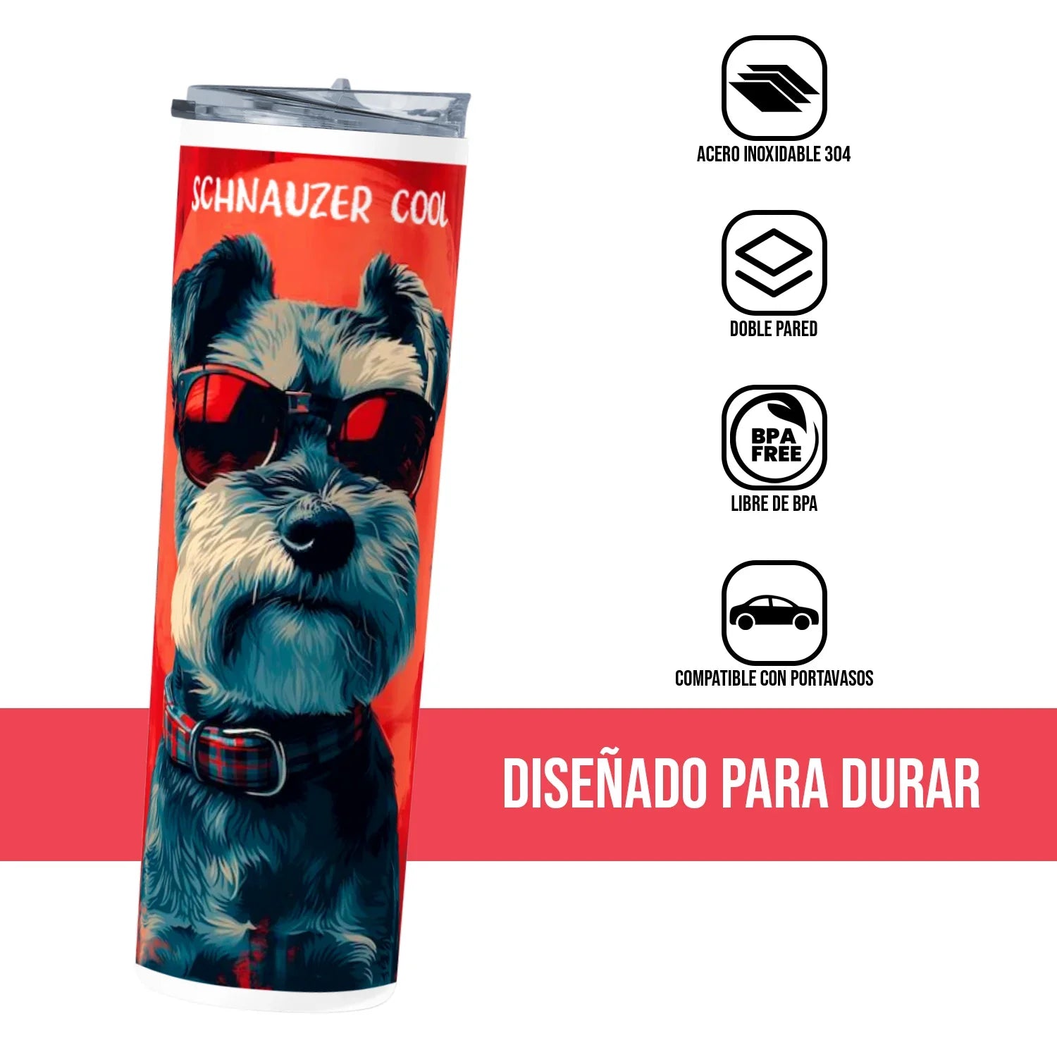 Termo Skinny Tumbler 20 oz de acero inoxidable - Schnauzer cool