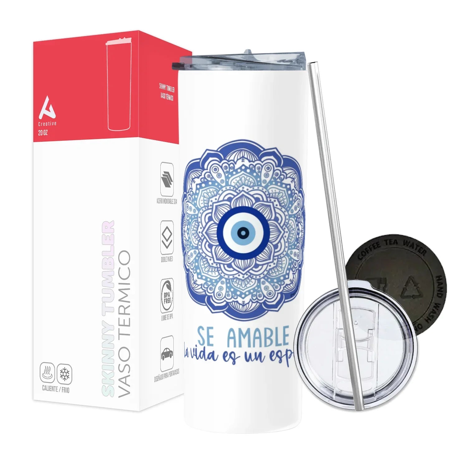 Termo Skinny Tumbler 20 oz de acero inoxidable - Se Amable la vida es un espejo
