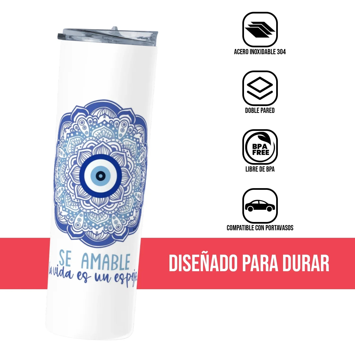 Termo Skinny Tumbler 20 oz de acero inoxidable - Se Amable la vida es un espejo
