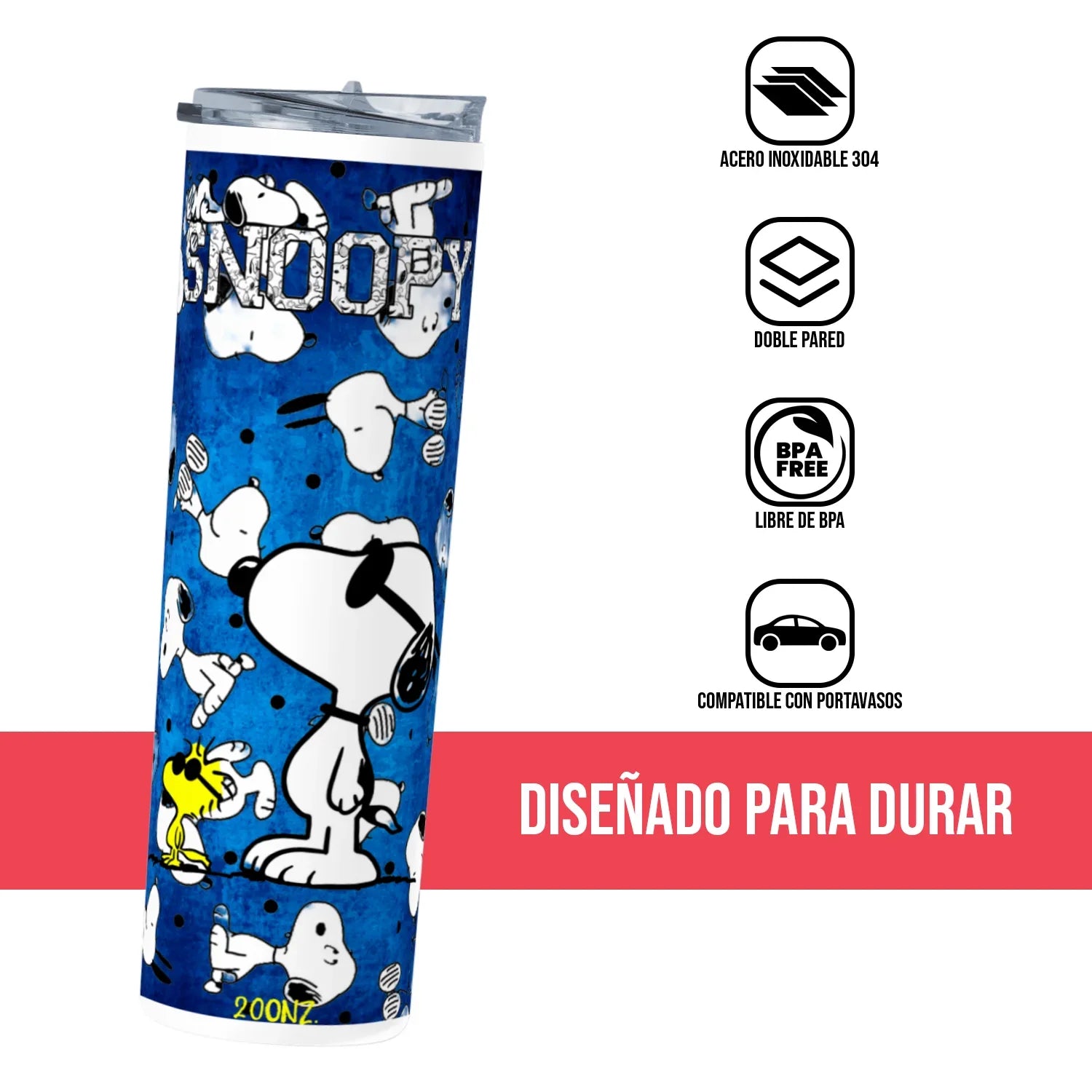 Termo Skinny Tumbler 20 oz de acero inoxidable - Snoopy Azul