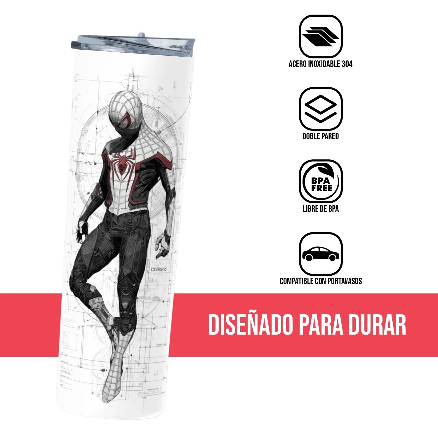 Termo Skinny Tumbler 20 oz de acero inoxidable - Spiderman