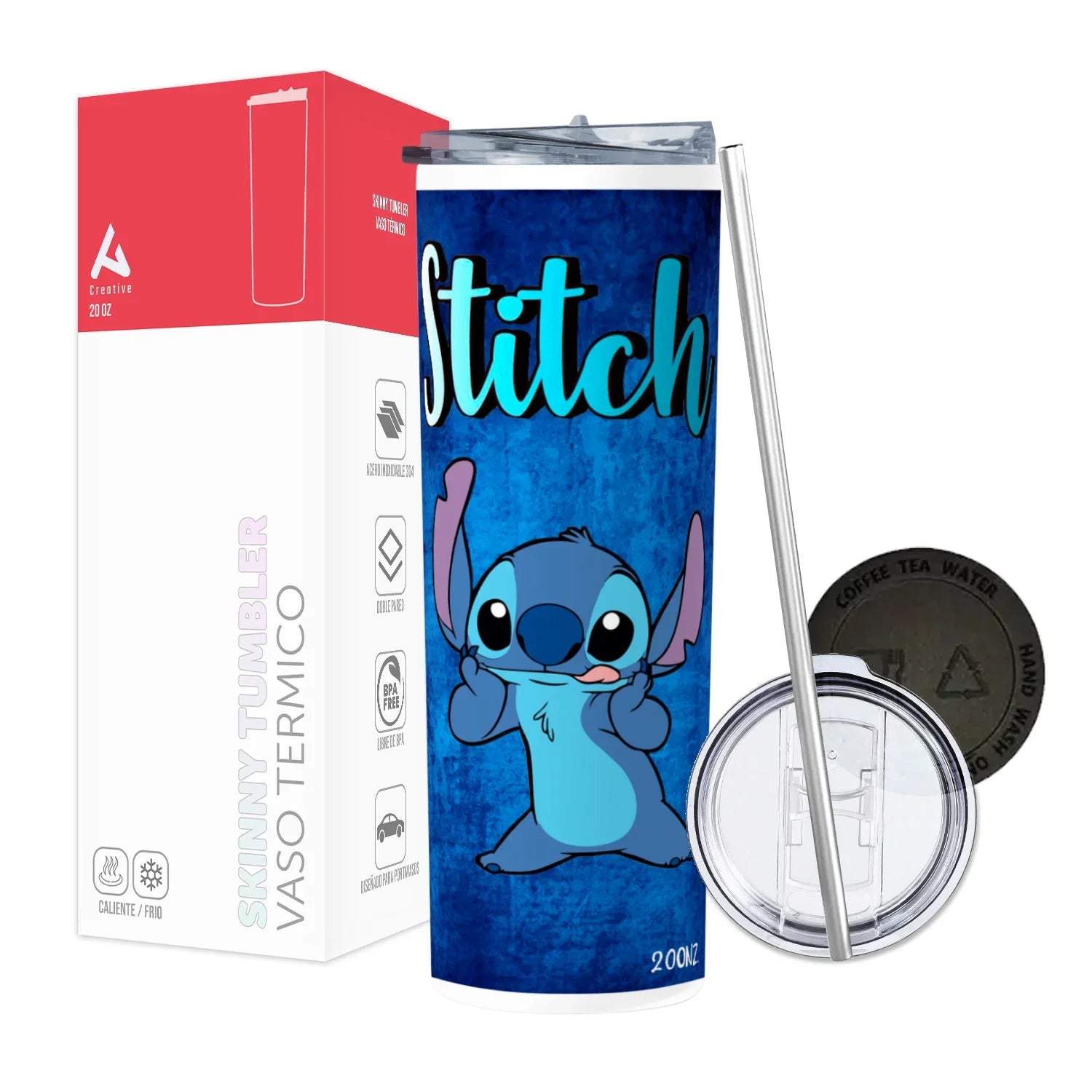 Termo Skinny Tumbler 20 oz de acero inoxidable - Stitch azul